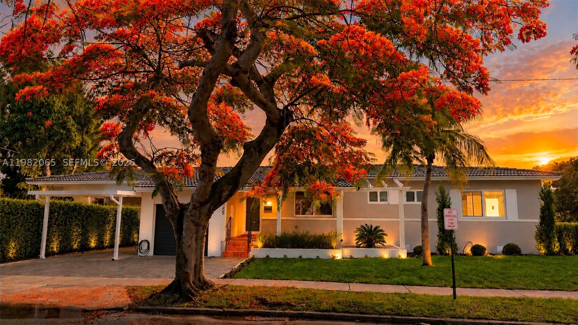 This single family home is in one of the most sought after neighborhoods, Silverbluff which is located north of Coconut Grove and south of Shenandoah.  This is a beautifully renovated mid-century modern home that was tastefully done in an organic modern feel.  The home is a 4 bedroom 3 bathroom home that is perfectly situated with 2 primary suites perfect for in-law, nanny, guest, or teen quarters.  The living room has a custom designed electric fireplace that compliments the kitchen cabinets and kitchen backsplash tile with a gorgeous dining room mural that combines all the textures with the warmth of a home but the appeal of a modern condo.  There is a designated room perfect for a theatre, gaming, family room, or children's play area.  Part of the home can be easily separated to make a designated full in-law or a massive primary quarters.  The home sits on a corner lot which provides two designated fenced in yard spaces.  One space is perfectly designed for outdoor entertaining with wood decking tiles and string lights.  The exterior does have a well system and pump for sprinklers, extra parking in the rear of the home, and exterior lighting.  This home does have a full single car garage that can easily be converted into more storage space, flex zone, or a full gym.  This is a must see home that has been tastefully done to meet any buyer's needs.