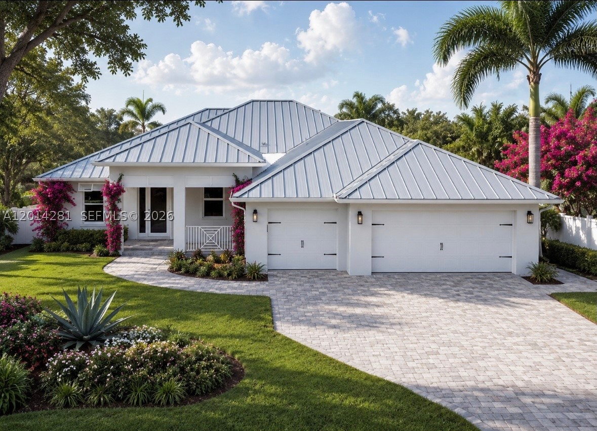 Experience refined waterfront living in this newly built 3-bed, 2.5-bath home plus a private office/den, designed to capture stunning water views from nearly every room. Enjoy seamless indoor-outdoor living with direct access to the lanai and pool from the primary suite, kitchen, family room, and guest bedrooms.
Inside, a bright open floor plan features soaring ceilings, abundant natural light, imported Spanish porcelain tile, and a spacious great room framed by French doors and a large picture window overlooking the water. The chef’s kitchen is the centerpiece, showcasing a dramatic 12-foot double-sided waterfall quartz island, premium stainless-steel appliances, quartz counters and backsplash, soft-close cabinetry, and ample storage. The primary suite offers a private retreat with two custom walk-in closets and a spa-like bath with dual vanities, rainfall shower-heads, soaking tub, and direct pool access. Built for quality and durability with impact windows and doors, solid-core doors, high-efficiency A/C, spray-foam insulation, a 3-car epoxy garage, and a standing-seam metal roof. The screened lanai features a covered entertaining area, wood ceilings, cabana bath, travertine flooring, and serene waterfront views with an 80-ft seawall. Located in South Gulf Cove with direct sailboat access to the Gulf, near beaches, golf, dining, and shopping. Some photos virtually staged.