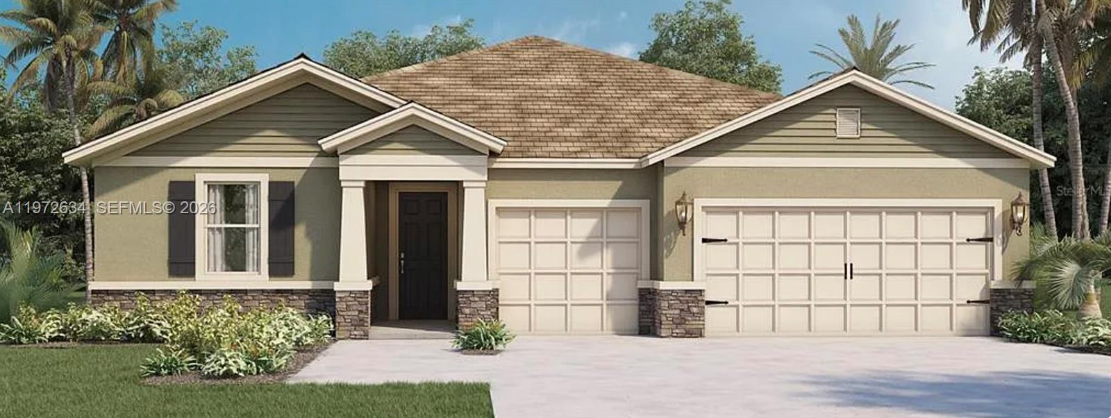 SHORT SALE – SUBJECT TO LENDER APPROVAL. 4BR/3.5BA one-story concrete block home in Kindred (Camden model) featuring a multi-generational layout with private in-law suite (separate living area, bedroom, kitchenette, optional private entry). Open kitchen with granite countertops, stainless steel appliances, and an island overlooking the great room. Spacious primary suite with dual vanities and two walk-in closets. Covered lanai and smart home package included. Community amenities include a clubhouse, pool, sauna, and spa.
