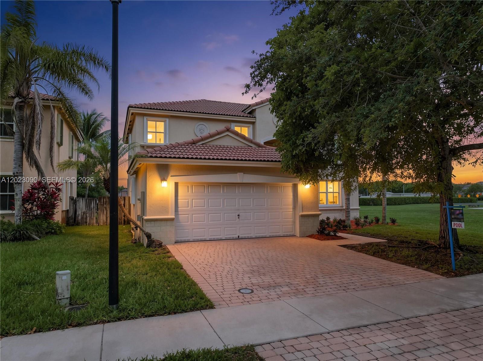 Stunning 4-bedroom, 3-bathroom pool home situated on an oversized corner lot with breathtaking, unobstructed views of the community park in the highly sought-after Shores at Keys Gate. This spacious residence offers formal living and dining areas, a large kitchen, and an expansive family room, providing the perfect setting for both everyday living and entertaining. First floor features a convenient bedroom and full bathroom, ideal for guests or multigenerational living. Soaring ceilings and abundant windows flood the home with natural light while showcasing the home's exceptional park views and creating a bright, inviting atmosphere. Upstairs, the expansive primary suite offers two walk-in closets, a custom mirror, and a luxurious en-suite bath complete with dual vanities and a soaking tub. Additional features include a dedicated laundry room, a two-car garage, and an extended driveway with ample parking. Step outside to your private backyard retreat featuring a sparkling pool, fenced yard, and sweeping park views, creating a serene setting for relaxing or entertaining. Low HOA includes high-speed fiber-optic internet, premium cable, alarm monitoring, and access to golf course, pickleball courts, playground, and BBQ areas. Optional clubhouse includes pool, gym, and additional amenities. Conveniently located near Baptist Hospital, shopping, dining, the Florida Turnpike, and just a short drive to the Florida Keys. Don't miss the 3D virtual tour. May your Best start here!