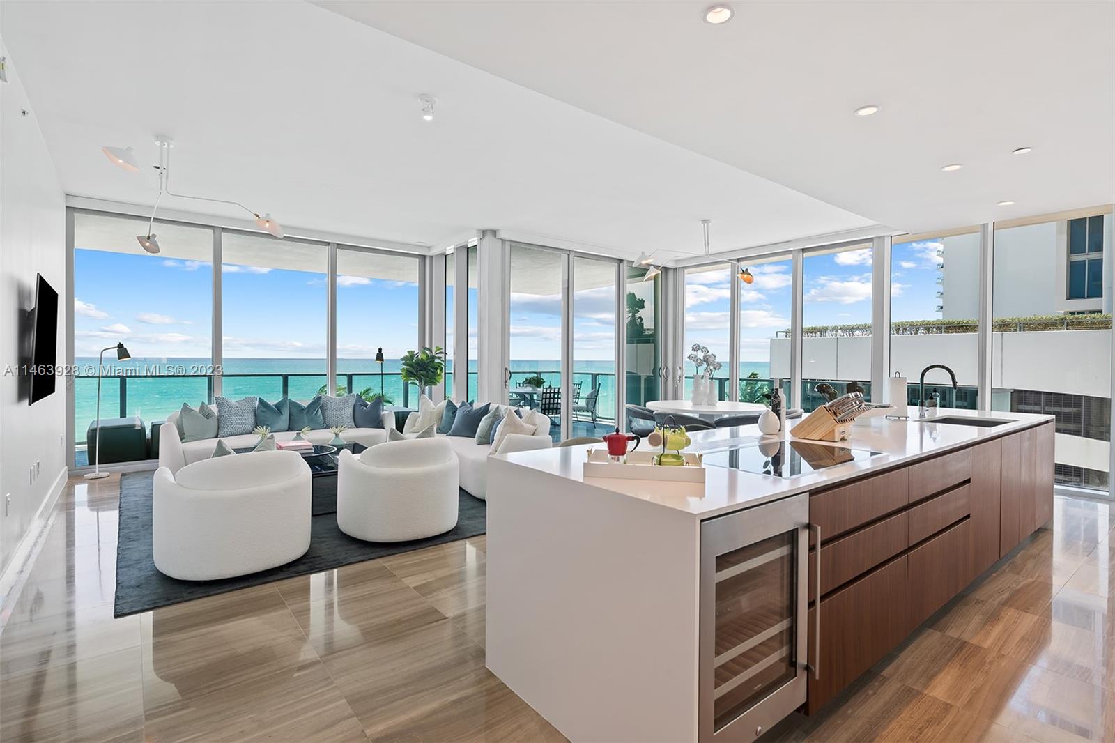 Beautiful corner half-floor residence at L'Atelier in Miami Beach. This South-facing, half-floor flow-through residence is 1 of only 25 total residences & offers direct ocean views with 2,133 SF interior, 1,171 SF of an expansive terrace, a private elevator, and 10' ceilings. L'Atelier offers valet, an oceanfront infinity-edge swimming pool, poolside cabanas, a bar & BBQ area, a hammock garden, a spa facility with a sauna & hammam, & double-height state-of-the-art gym.