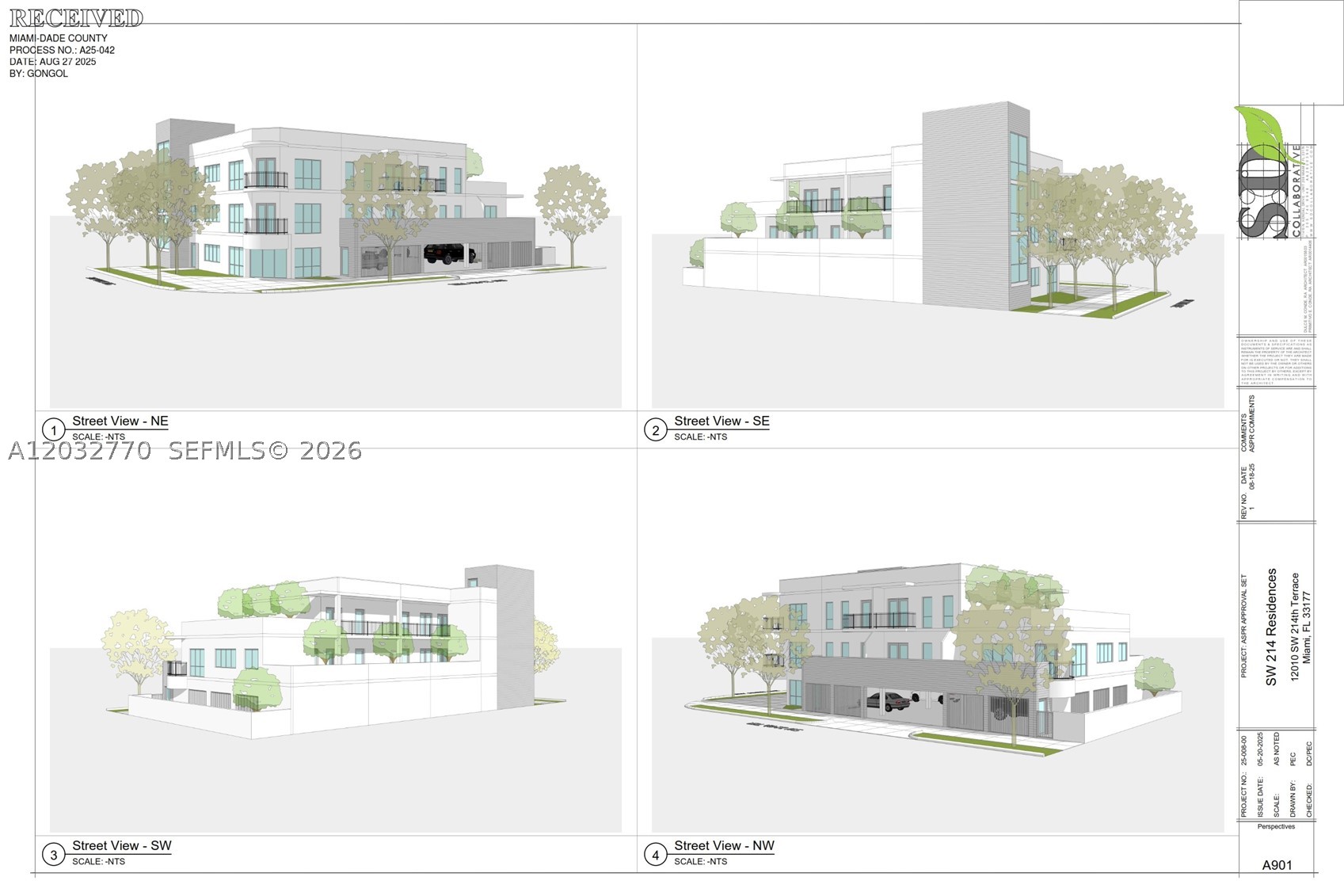 100% SITE PLAN APPROVED PROJECT. 8 all market rate units (can be sold as individual condos if desired) of 2/2's with 8 parking spaces. 8 inch water line/ 12 inch sewer abutting property and ready to connect no costly extensions needed. 2nd option for 5 individual rowhouses for sale. 3rd option for 25 units / 6 stories was approved in pre-app with the planning department if the buyer is interested. Blocks from the $1 billion redevelopment project Southplace City Center a "city within a city," featuring 5,000 residential units, 500,000 sqft retail, and a hotel. A lot of development in planning within two blocks (see photo). Not in a flood zone. Please email me for a copy of the full site plan. LOWEST PRICED PER SQ FT FOR THIS ZONING IN 33177 or 33170. OFFERING MEMORANDUM IN ATTACHMENTS