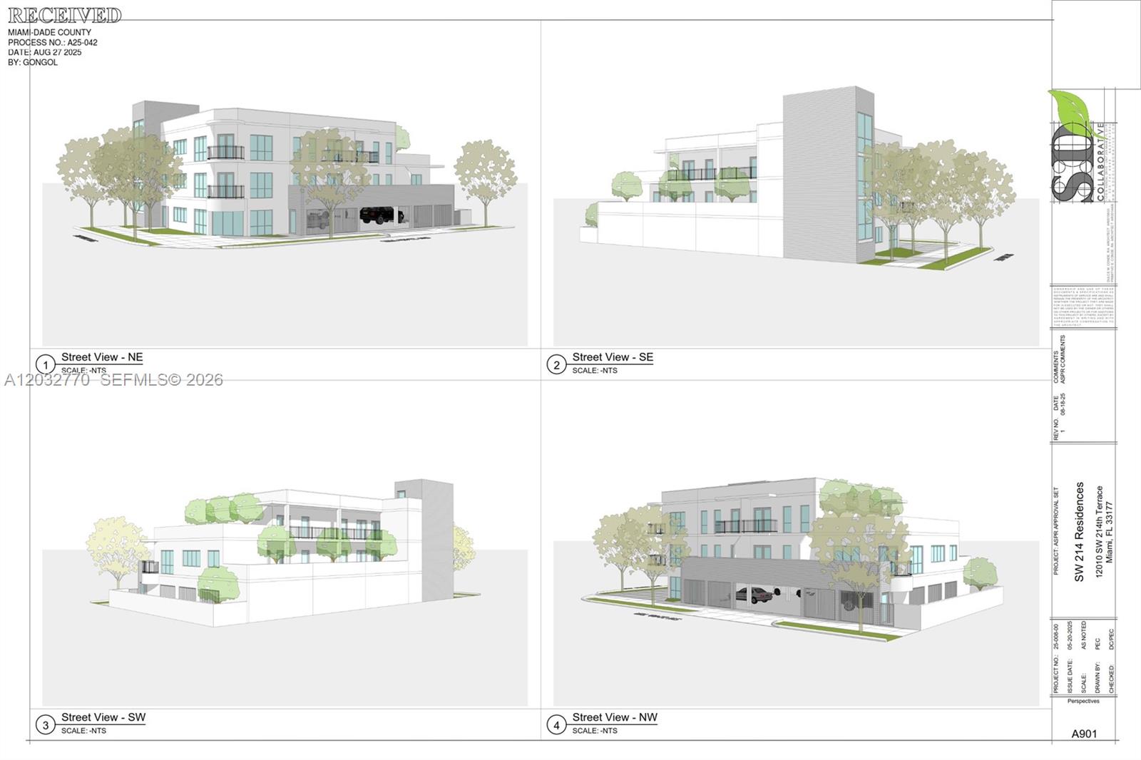 100% SITE PLAN APPROVED PROJECT. 8 all market rate units (can be sold as individual condos if desired) of 2/2's with 8 parking spaces. 8 inch water line/ 12 inch sewer abutting property and ready to connect no costly extensions needed. 2nd option for 25 units / 6 stories was approved in pre-app with the planning department if the buyer is interested. Blocks from the $1 billion redevelopment project Southplace City Center a "city within a city," featuring 5,000 residential units, 500,000 sqft retail, and a hotel. A lot of development in planning within two blocks (see photo). Not in a flood zone. Please email me for a copy of the full site plan. LOWEST PRICED PER SQ FT FOR THIS ZONING IN 33177 or 33170. OFFERING MEMORANDUM IN ATTACHMENTS