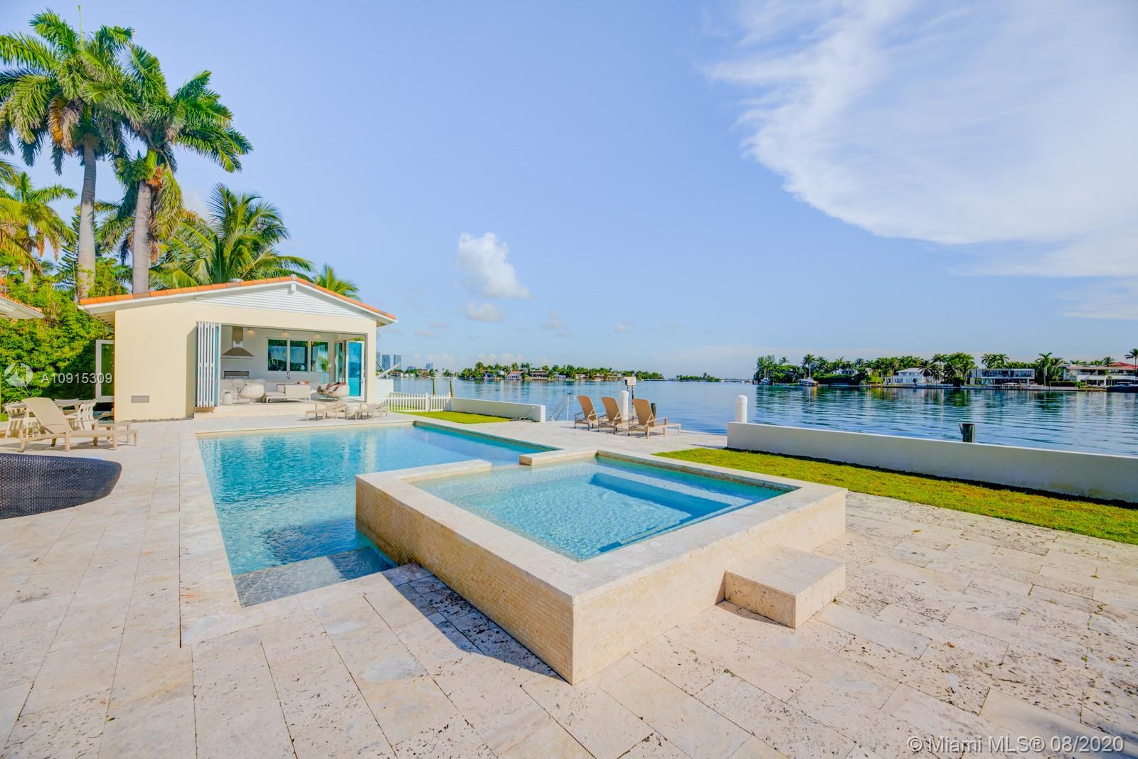 Welcome to one of the most luxurious and prestigious waterfront homes on Hibiscus Island Miami Beach! This waterfront property faces North with open waterways and 120 Feet of water frontage to fit your yacht and jet skis. The home is tastefully remodeled with floor to ceiling high impact windows, new kitchen with Wolf appliances and new bathrooms. It also features an indoor BBQ grill Cabana with a fully equipped kitchen and bathroom for your guests. The pool and jacuzzi have also been remodeled and updated with a new pool deck. The home is 3,488 sq ft living space on a 21,000 sqft Lot, equipped with state of the art security cameras and entertainment system. The property is fully gated along with a 24hr manned police officer at the main gate giving you high level security.