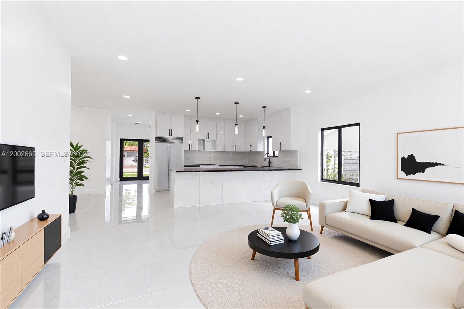 Brand NEW Construction in a prime location within Miami! This stunning 4-bedroom + den, 2-bath residence offers modern luxury with elegant porcelain floors and a bright open-concept layout. The kitchen features stainless steel appliances, a wine cooler and the laundry is practical and convenient. Built from the ground up, enjoy complete peace of mind with a new roof, AC, plumbing, impact windows and new systems. The finished garage offers flexibility for a home office or gym. Professionally landscaped with Clusia privacy hedging, fruit trees, and a spacious backyard perfect for entertaining. Easy to show.
