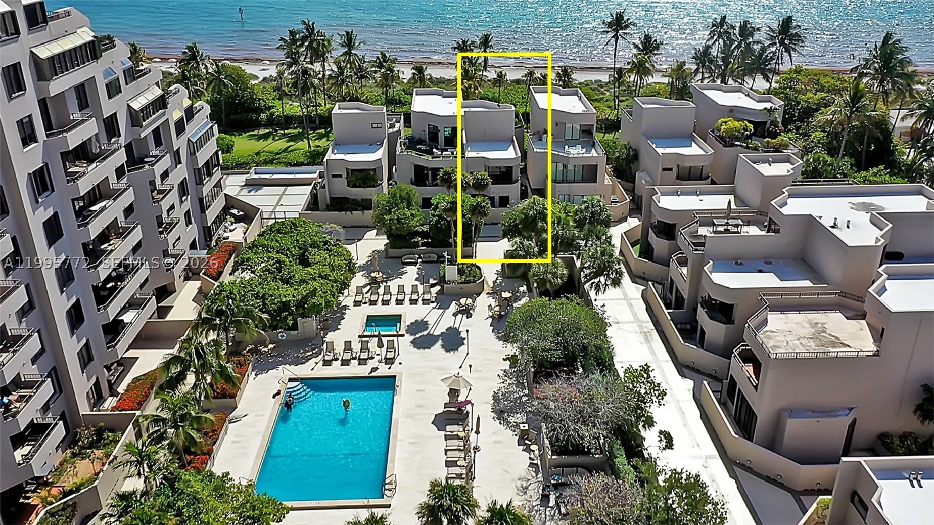 Experience an Exceptional Renovated Oceanfront Town House Rarely available in the Market! 
Enjoy the privacy & space of a home, combined with the ease of a Condo living. 

This spacious residence features 4 Bedrooms + Cabana + Office space, 5 full Bathrooms and a renovated open Kitchen & TV Room -with direct access to the Unit's Patio, located beside Tidemark's pool, sauna, jacuzzi & gym. From the the main bedroom, the spacious living-dining area and the terrace you will enjoy spectacular sunrises and pink sunsets with stunning direct ocean views.

Ideal for gatherings and beachside living, enjoy a large rooftop-terrace with panoramic sea views and a sea-level Fully Equipped Cabana with a full bathroom and direct Beach Access. 

Private Elevator. Gated private Garage & additional 2 parking spots are located in the general parking space (4 total). 

Key Colony Condo offers resort-style amenities including, pools, jacuzzi, sauna, 12 tennis courts, private gym, mini-market, spa-hair-nail-salon, 24/7 security guards, 24/7 Lobby services, full beach service an oceanfront beach-bar, kids playground, pets park, walking & jogging paths and more.

A unique opportunity to own a beachfront property— in the paradise island of Key Biscayne!