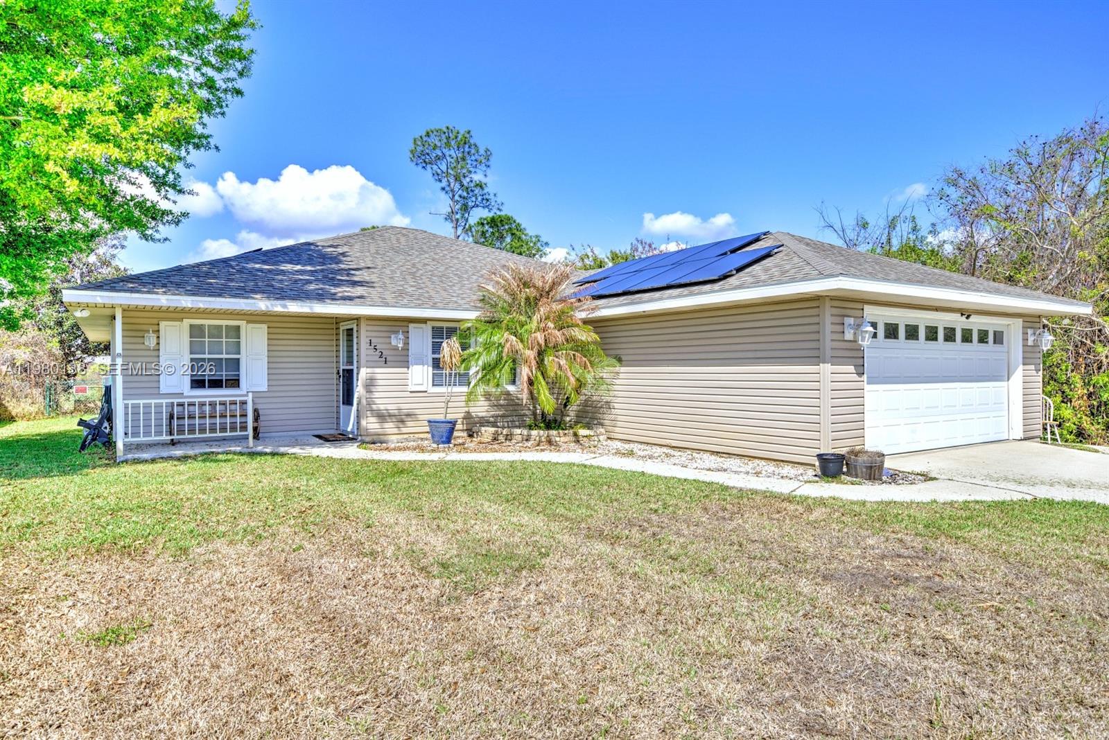 Description Solar panels come with the home and are paid off at closing, offering ongoing energy savings and predictable monthly costs for the new owner without financing or lease obligations. This move-in-ready 3-bedroom, 2-bathroom home in Sebring Country Estates offers 1,847 sq ft of living space (2,644 sq ft total) with a split floor plan. Large rooms throughout, including a formal living area and a spacious family room ideal for entertaining and everyday living. Open kitchen layout that enhances flow for cooking and hosting. An enclosed screened porch adds approximately 209 sq ft of additional living space, supplementing the 1,847 sq ft of interior living area. The home includes an attached two-car garage, with a roof and solar installed in 2023, and is in very good condition. A chain-link fence surrounds the backyard; however, the property line extends an additional 10 feet beyond the fence, so buyers should note that the property does not end at the fence. The location is convenient to shopping, services, and medical facilities. Built in 2004, this residence sits in a quiet, established neighborhood. Don’t delay, come see your new home today.