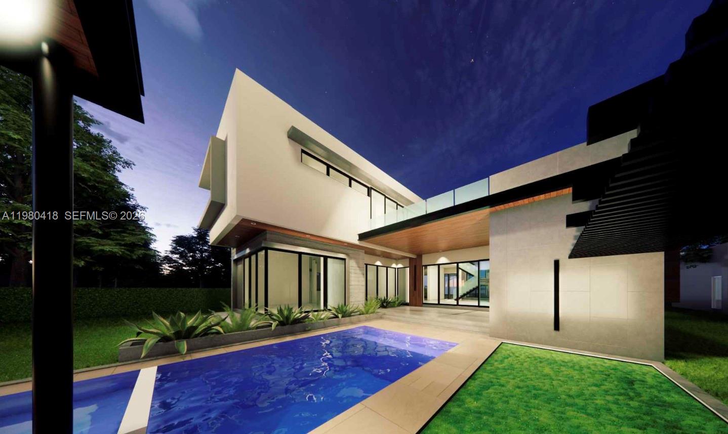 NEW ULTRA LUXURY MODERN CONSTRUCTION IN THE BLAZING BISCAYNE PARK NEIGHBORHOODS TO BE COMPLETED SUMMER 2026! Enter to an 18’ grand living space with a floating staircase soaring 26’ and framed in glass. This masterpiece that will feature 6 bdms+7 baths with 4,500 sqft under air & 8,125 sqft of total construction. An outdoor oasis also awaits with a tri-level pool+covered trellis+Bbq pavilion+gazebo w/outdoor shower+putting green. European hardwood oak floors & porcelain imported from Spain. Gourmet kitchen + adjoining galley kitchen feature Namibia White Quartz countertops, Eurodesign Italian cabinetry with German Blum self-closing hardware. Top-of-the-line kitchen appliances of client’s choosing may still be selected! Kitchen island has a dual level countertop of Quartz + wood with guest seating for effortless entertaining. Ground floor also features a formal dining room, an 18’ ceiling great room and a full primary wing. Primary w/wall of perpendicular telescopic glass doors for the ultimate tropical indoor/outdoor experience+adjoining study/office. Second floor features 4 additional bedrooms, all with en-suite baths. All bathrooms will feature Grohe fixtures, Toto smart toilets and oversized 48” x 104” porcelain. Private driveway + 2-car garage w/space for lifts in a gated 11,550 square foot landscaped lot. Home is being wired for Sonos with installed speakers & camera system throughout + automated shades and built-out closets. THIS MODERN TROPICAL OASIS AWAITS YOU!
