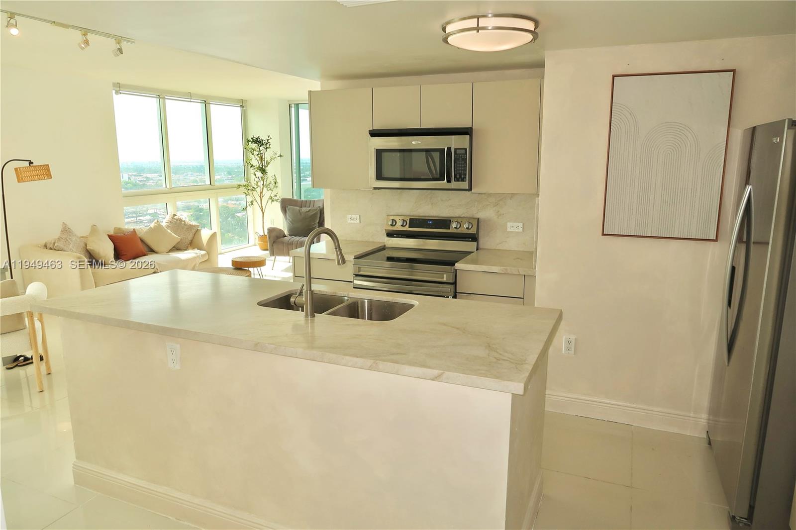 Great investment or homeowner opportunity! This remodeled corner unit offers floor-to-ceiling windows, abundant natural light, and panoramic views of the River, yachts, and breathtaking sunsets. Furniture available for purchase. Lobby, Elevators, Pool, and Building are scheduled for renovation in the next month, adding strong future value. Enjoy resort-style amenities including valet, pool, jacuzzi, sauna, renovated gym, 24/7 convenience store, party room, office space, BBQ area, and 24-hour gated security. A beautiful riverfront park next door is currently being renovated, and the building is on the River yet not in a flood zone. Two master bedrooms with en-suite bathrooms and walk-in closets on opposite sides for maximum privacy. Pets are welcome. Parking and Storage are available at an additional cost. Centrally located minutes from River Landing Shops, grocery stores, restaurants, airport (7 min), Downtown, Wynwood, Brickell (8–12 min), Miami Beach (16 min), Coral Gables (15 min), Hospital and Baseball stadium (5 min). Quiet Residential Neighborhood and fast-growing area surrounded by new construction including restaurants and soccer stadium. HOA includes water, trash, pest control, and amenities.