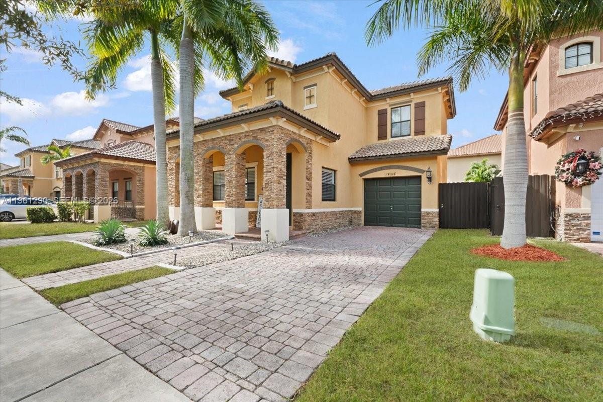 This stunning 2 story, 4-bedroom, 2.5-bathroom single-family home with 2 separate garages, features a modern kitchen with spacious island & stainless steel appliances, an inviting ensuite primary bedroom, updated bathrooms, a beautiful covered terrace, and a spacious backyard perfect for outdoor enjoyment. Conveniently located in the coveted Silver Palms community with many amenities including a salt water pool & kids water park, just minutes from the Turnpike, restaurants, shopping, and more. A MUST SEE property to truly appreciate the exceptional beauty of this incredible home.