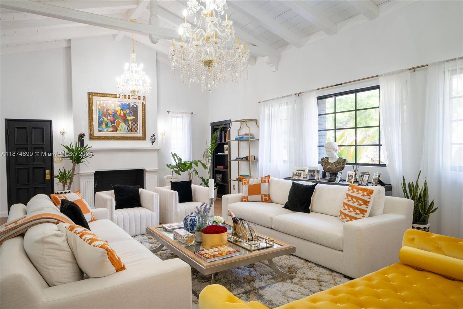 Exquisitely & completely renovated with no expense spared, this historically significant 1934 Mediterranean Revival by Carlos Schoppel offers gorgeous interior design & tasteful luxury on an oversized lot. The home’s elegant interiors feature soaring wood-beamed ceilings & grand entertaining spaces filled with natural light. Chef’s kitchen includes top-tier appliances, marble waterfall island, copper sink, and butler’s pantry with additional appliances. The first floor offers a sophisticated foyer entry, formal living & dining rooms, media room, & bedroom; upstairs holds 3 spacious bedrooms. Includes guest house, 2-car garage, impact windows & doors, & new roof. Expansion plans for a 1,000 SF primary suite and pool transfer to buyer. A rare blend of history and luxury in prime Miami Beach.