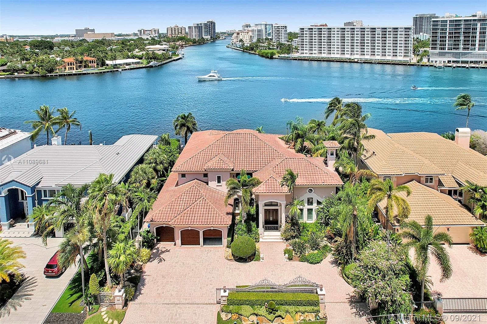 DREAM LOCATION!! Never settle, you deserve the best of both worlds; Exclusive wide-water views of the Intracoastal waterway & Middle River. Watch a parades of boats all day long on a no-wake zone! Park your yacht or any toy on this 100ft dock. This gated estate welcomes guests w/ soaring 20 foot ceiling heights upon entry. Entertaining large kitchen w/ double-ovens, wine frig, & Viking stovetop. Formal dining overlooking water views. 5 bedrooms / office, all en-suites. Master suite w/ +500 sqft, majestic views from covered balcony to enjoy the ocean breezes, a boaters delight. Located on Aqua Vista Boulevard, one of Ft. Lauderdale's most desirable waterfront streets. Restoration or start fresh, other comparable homes in the area range from $8M-$20M. This is a one-of-a-kind opportunity.