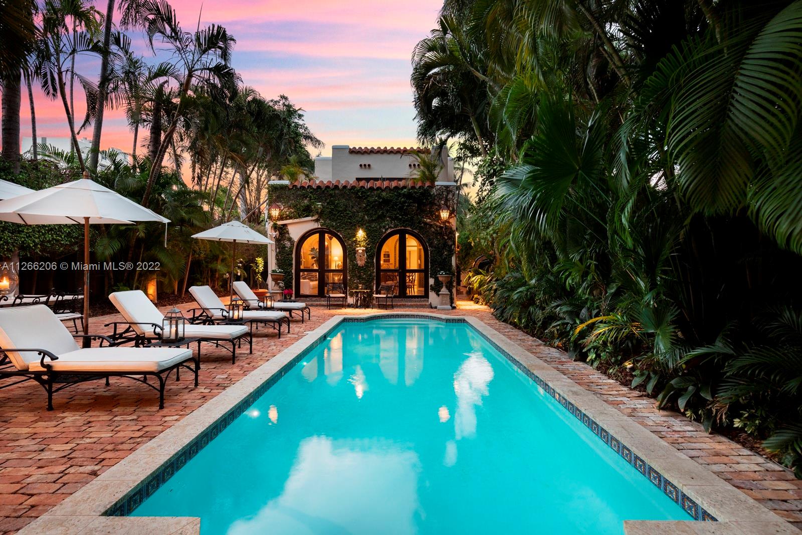 Welcome to Le Castellet. Your private Miami Beach retreat. Built in 1926, preserved & authentically enhanced. Hollywood glamour meets Miami Beach chic. The best lot & nicest street in the exclusive Palm View neighborhood. A serene oasis steps from Lincoln Road, shops, restaurants, symphony, theater, cinema. Sunset Harbour and the beach mins away. Vespa life. A family compound, the 8 room main house has 2 primary bedrooms w/ en-suite’s & private terraces. 3rd is an office overlooking the pool. The 2 story turreted carriage house lives large w/ 2 bedrooms & a full bath up & a full kitchen & living space down. Full cabana bath attached. Every corner is magnificent. Elegant heated pool banked by lush mature gardens separates the two houses. Like living in your own boutique hotel. Legal duplex