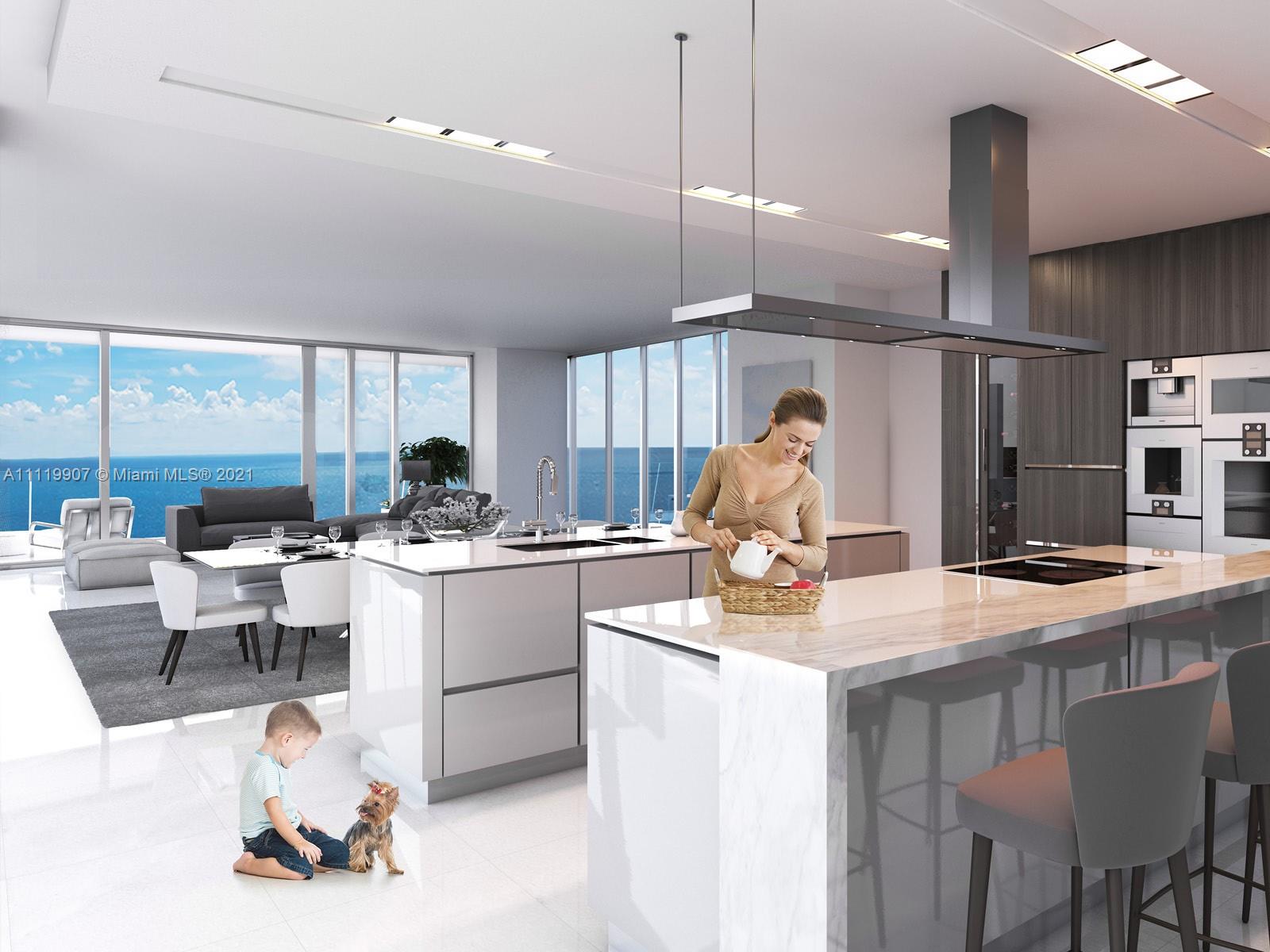 DEVELOPER INVENTORY! DELIVERED WITH INT/EXTERIOR FLOORS - UNFURNISHED. Flow through Residence "B" w direct views of the Atlantic Ocean & Intracoastal Waterway. Features 10' CEILINGS, imported Snaidero® Italian custom cabinetry & stone countertops, top-of-the line Gaggenau® appliances, 11' deep oceanfront sunrise terrace w summer kitchen + sunset terrace, spacious walk-in closets.Turnberry Ocean Club Residences is a 54-story tower composed of 70,000 SF of luxury amenities w unrivaled, world-class service including the 3-story (30-32) private signature Sky Club w sunrise/sunset pools, private dining, health & wellness spa & entertainment. Residents receive membership privileges to Turnberry Isle Country Club, Tidal Cove, & priority access to Fontainebleau
Aviation & Turnberry Marina.