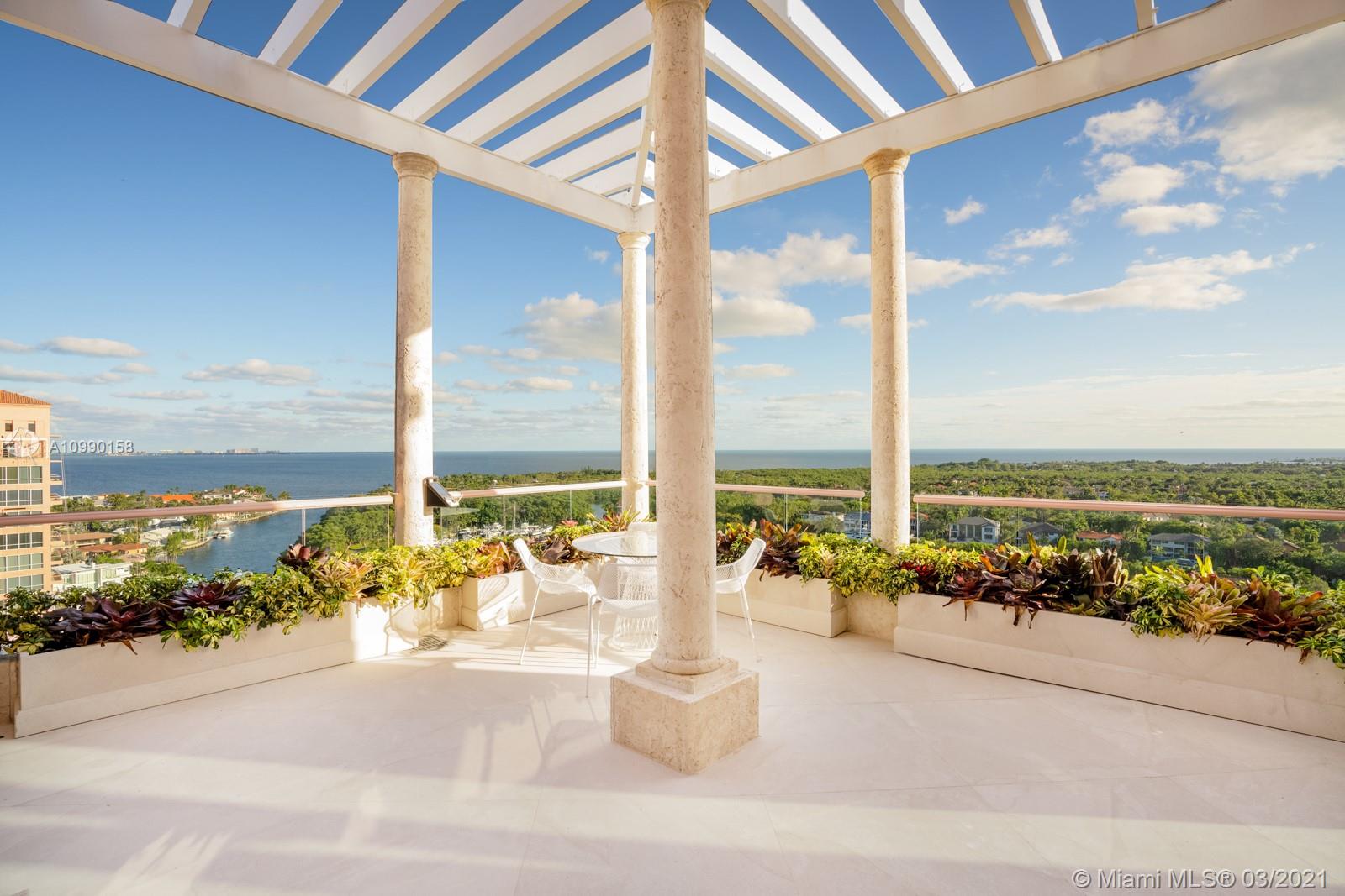 A palace in the sky! One of a kind, two-story Tower Suite penthouse with spectacular views of Biscayne Bay and Miami skyline, 10,500 SF+ of luxurious interior space & 4 large balconies +2,600 sf.  A secured building with full-service amenities. Residence features include a private elevator with foyer entry, beautiful gourmet eat-in kitchen with pantry, breakfast area, formal dining room, living room with 30ft ceiling; loft with built-in bars, movie screening room, office/den. Main bedroom suite has 2 bathrooms and 2 large walk-in closets. 5 en-suite guest bedrooms. Enjoy breathtaking water and city views from any room. Enjoy a lifestyle of luxury with 24-hour concierge, private club, gym, spa, 2 swimming pools, tennis courts, putting greens, restaurant, valet, marina access & so much more!