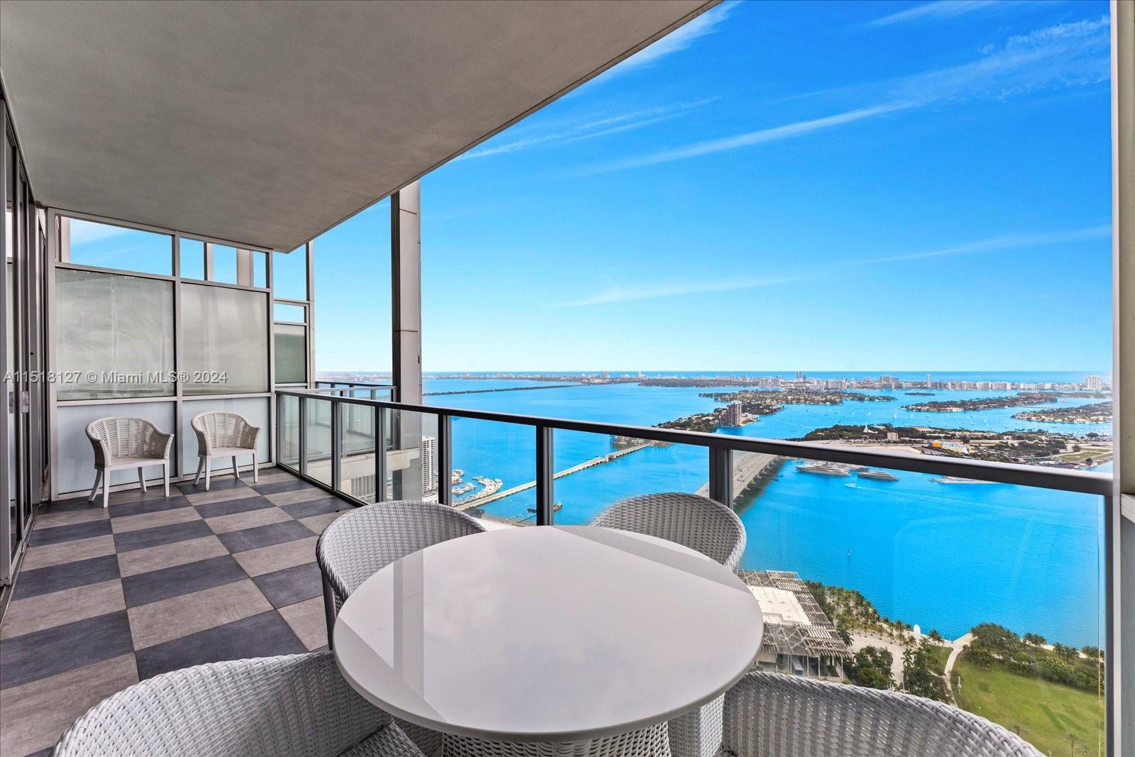 Highest floor 2 bedroom direct bay residence. This residence features two private elevator access and comes with all the upgrades. Turn-key furnished residence just bring your tooth-brush. Residence features top of the line Viking appliances, upgraded floors, millwork, cabinets, doors, kitchen and bathrooms. Stunning views to Biscayne Bay and Miami Beach. Excellent location across from Perez Museum, Science Museum, Kaseya Center, and Adriene Arsht Performing Arts Center. Building features lap and resort style pool, fitness center and spa facing the bay. Private beach club access in South Beach included in current condo fee. Developing area with Miami Signature Bridge and World Center Projects coming soon!
