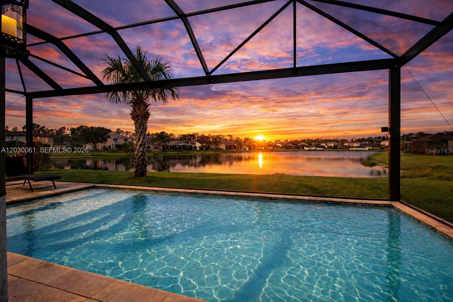 Move-in ready 5-bedroom, 3-bathroom lakefront pool home located on a quiet cul-de-sac in the desirable Cedar Grove community of North Port. Built in 2016 and offering approximately 3,542 total square feet, this well-maintained home is located in Flood Zone X where flood insurance is currently not required by most lenders. The spacious open floor plan features soaring ceilings, abundant natural light, decorative ceiling details, fresh interior and exterior paint, Ethernet wiring throughout, and multiple living areas designed for comfortable everyday living and entertaining. The kitchen features granite countertops, stainless steel appliances, oversized center island, large walk-in pantry, new refrigerator, and induction convection self-cleaning range, all opening to the great room and screened lanai with peaceful lake and heated pool views. The flexible layout includes 2 bedrooms downstairs and 3 bedrooms upstairs. The first-floor primary suite offers a large walk-in closet, dressing area, and spacious ensuite bathroom. Upstairs includes a large loft area ideal for a media room, office, fitness space, or playroom, along with additional bedrooms featuring walk-in closets. Enjoy your private tropical outdoor setting with mature palm trees, bougainvilleas, banana trees, mango tree, heated custom pool, aluminum screen enclosure, and serene lake views. Additional features include: Epoxy-coated garage floor New garage door opener with battery backup Generator pre-wiring Portable generator and connection cable included Steel overhead garage storage racks Rare additional parking space Residents of Cedar Grove enjoy access to a fenced playground and heated community pool with restrooms. HOA fees are lower than some neighboring sections because homeowners maintain their own lawns. The community also offers direct mail delivery service. Conveniently located near I-75, shopping, dining, golf courses, Siesta Key Beach, and nearby Gulf beaches. Move-in ready and easy to show.