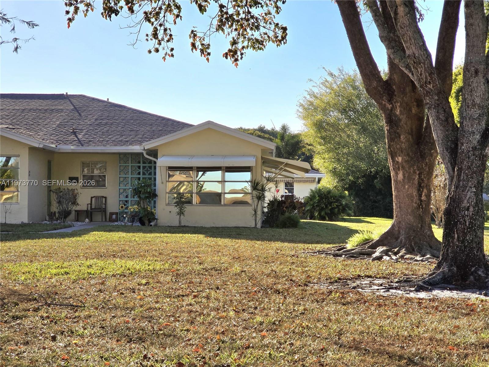 Very nice house in the heart of Delray beach. The community is 55 + High Point Delray, where you can enjoy the community pool, game nights, scenic strolls along the premise, and so much more. This corner unit offers two bedrooms, One DEN ,  two full bathrooms, one featuring an accessible tub, and one with a stand up shower. Very quiet community with lot of nature. Few steps to Military trail street with a lot of stores and shopping plazas and in front of post office.