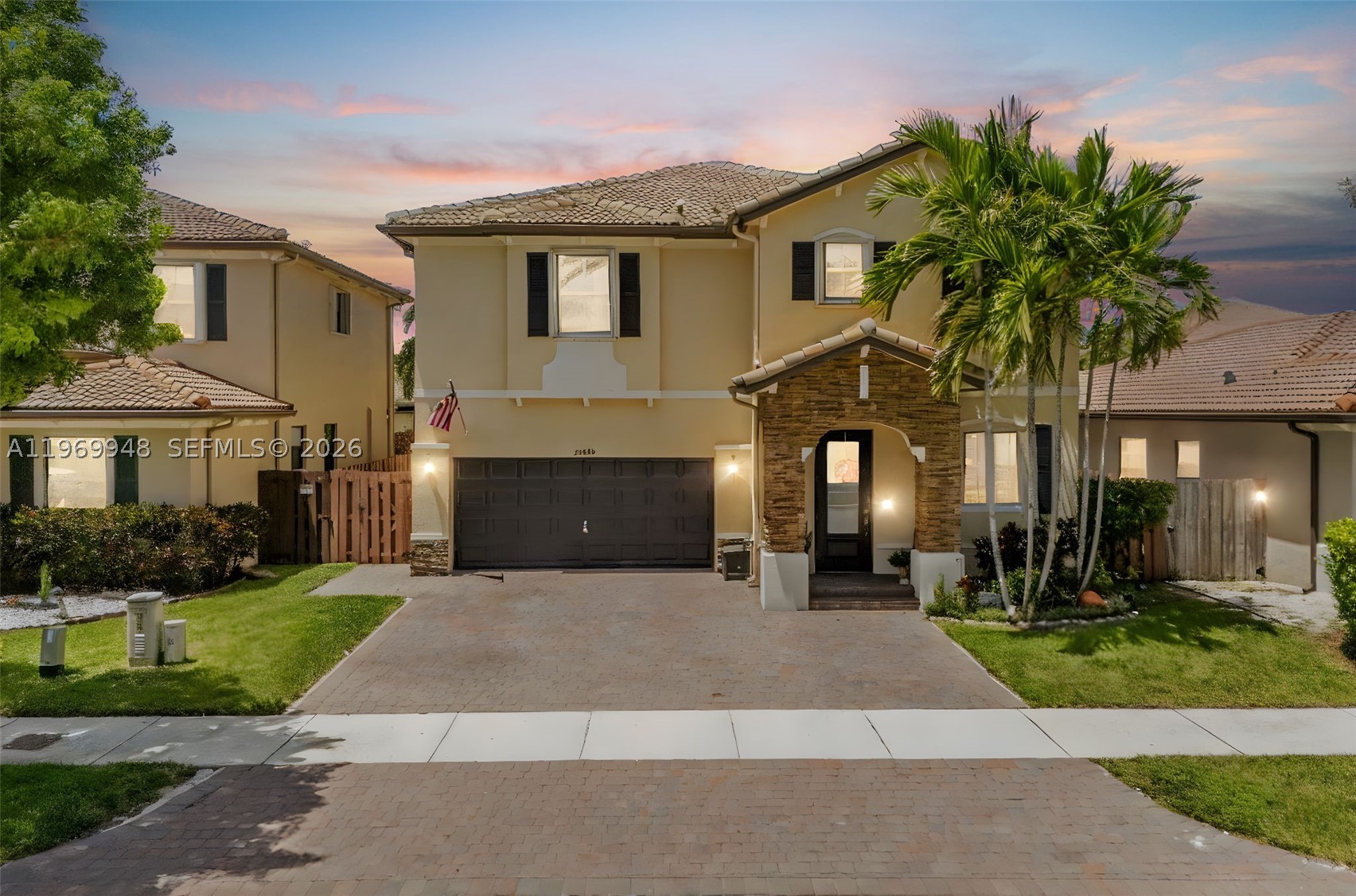 Beautiful 5BR/3BA two-story residence offering 3,726 total square feet in the desirable Enclave at Black Point Marina community. The well-designed floor plan features a first-floor bedroom and full bathroom, ideal for guests, multigenerational living, or a home office. Bright living and dining areas connect to a spacious kitchen with stainless steel appliances, wood cabinetry, and a breakfast nook. The second floor includes an oversized primary suite with a walk-in closet and four additional bedrooms. Tile and laminate flooring throughout. Exterior features include a screened enclosure, fenced backyard, and renovated flame-safe certified Tiki hut. Additional improvements include impact-rated front entry and garage doors, automatic garage door opener, two A/C units (one replaced in 2022), and gutters. Low HOA fee of $80 per month. Conveniently located near Black Point Marina, Homestead Air Reserve Base, hospitals, shopping, parks, schools, restaurants, and major highways. Enjoy a functional layout with generous living spaces designed for everyday comfort and entertaining. The fenced backyard provides privacy and room for outdoor enjoyment. Conveniently located near recreational, employment, healthcare, and transportation corridors. Easy to show.
