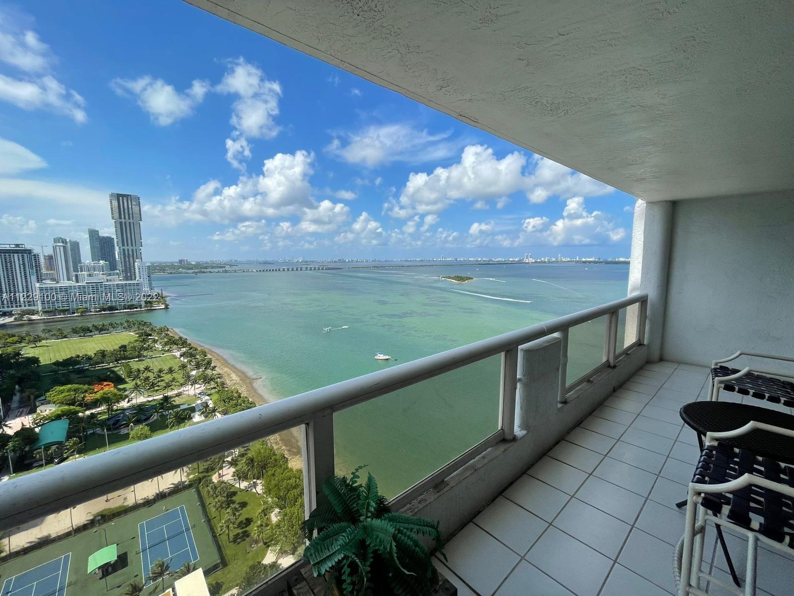 The price is Firm. 3 Bedrooms ( 2 Bedrooms + Den converted to 3rd Bedroom) and 2 bathrooms + storage room inside unit. Opportunity to renovate and turn into a modern condo with stunning views of Biscayne Bay, and Miami Beach! The unit comes with hurricane shutters but the new owner can still upgrade to impact windows for a preferred rate through the association. Excellent location in the heart of Miami and less than 10 minutes from Miami Beach, Brickell, Design District, Downtown, and 15 minutes to MIA Int'l Airport. Next to the beautiful bayfront Margaret Pace Park and offers on-site retail Shops including over 6 restaurants, a pharmacy, a mini-market, dry-cleaners and more. Tenant Occupied