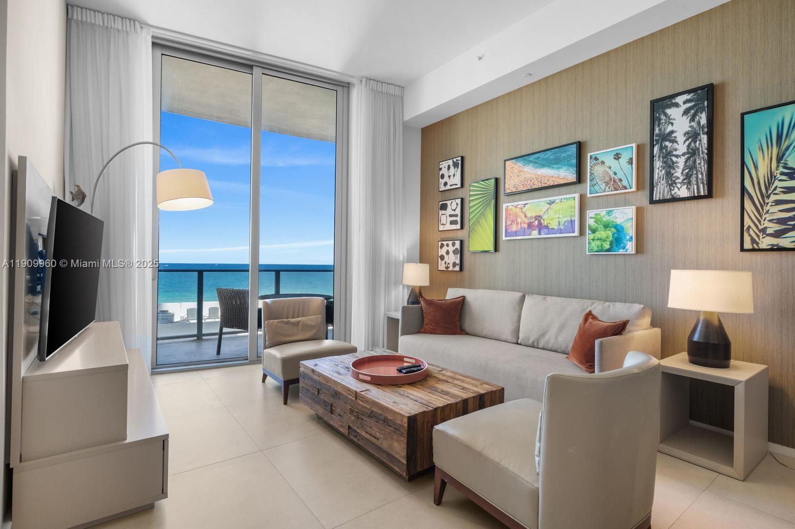 Stunning spacious fully furnished unit at Hyde Residences with direct and open ocean views. Unit offers a private balcony overlooking the water and lots of natural light. Enjoy it while you are in town, and rent freely while you are away! Great investment opportunity as unit can be rented daily. Hyde is a full service building with resort-style amenities like heated lap pool, spa and beauty salon, beach service, fitness center, fabulous Terrazas restaurant and much more. Central location minutes from FLL airport, Aventura, Bal Harbor Shops etc.