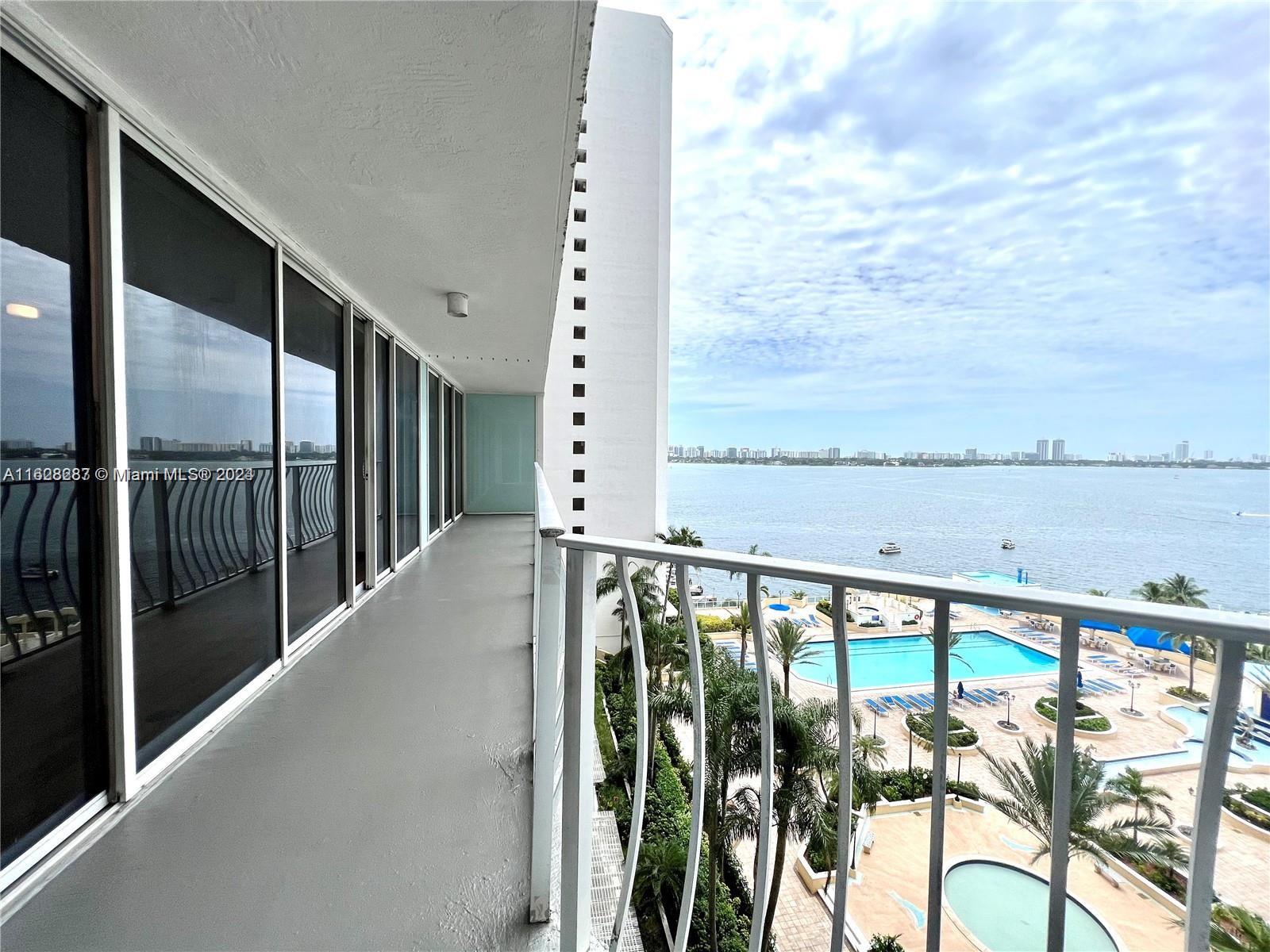 TWO MONTHS TO MOVE IN!! Best panoramic views, night or day, to Biscayne Bay, Miami Beach and intracoastal from this immaculate 2 beds & 2 baths at The Grandview Palace Condo. Laminated wood floors throughout, open kitchen, floor to ceiling glass windows and extended balcony with extraordinary views. Washer & dryer in the unit. 1 parking space. Perfect location in North Bay Village, minutes to the beach, South Beach, Wynwood, Aventura and main highways. Waterfront building offers 24-hour security, attended lobby, an Olympic-sized swimming pool, restaurants and convenience stores.