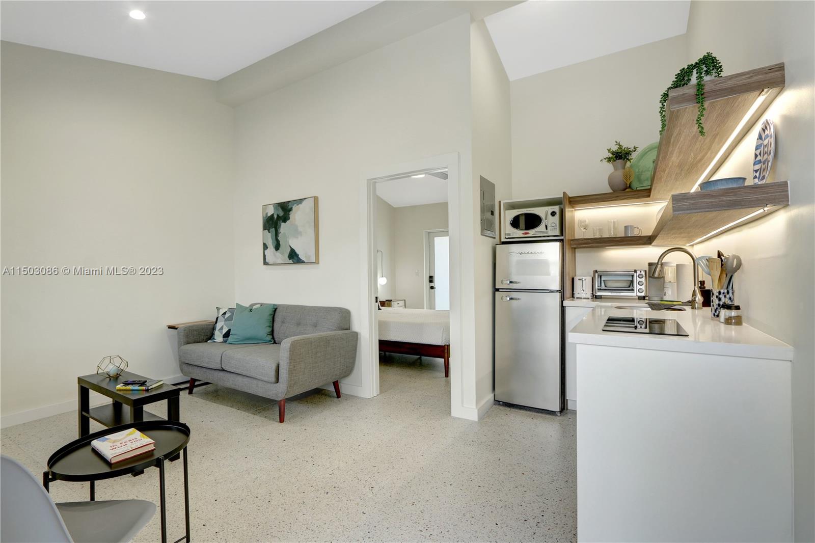 This newly remodeled Delray oasis with pool has been thought-out meticulously. A very light and spacious floor plan, carefully appointed furnishings, and a great location provide an optimal destination. Its outdoor patio deck extends to a new inground swimming pool. This rental unit has been totally rebuilt in 2023 and is now ready to welcome tenants. We provide you with an excellent place to live and is include all the amenities. This one bedroom  apartment offers a queen size bed with memory foam mattress. In addition, the kitchen is equipped with a Keurig coffee maker, refrigerator, stovetop, microwave, and cookware/dishes/utensils and more. The
Unit includes a large flat screen smart TV, high-speed internet, and a full bathroom.