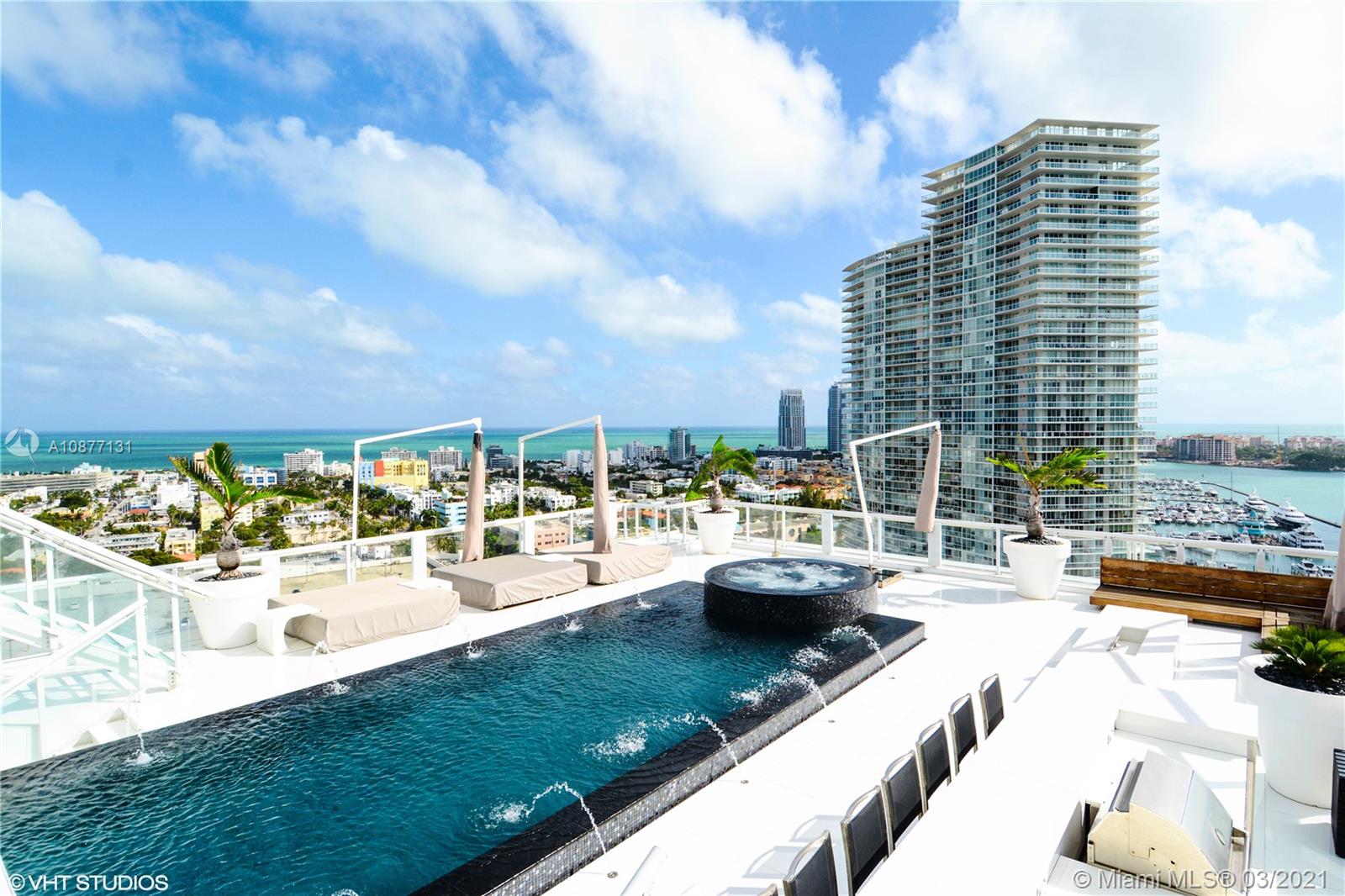 This eye-popping penthouse has serious swagger. Furnished by European designers EVO. Breathtaking even before you see the 360 views. Extravagant 7,123 SF exterior with private glass rooftop pool, Jacuzzi, full kitchen & bar. Unparalleled electronics, LED light shows, sound system & most advanced home automation. Private gym, 2 steam showers, champagne/wine display, interior glass elevator & a private elevator to unit. Entertainment area, DJ booth, 2nd indoor bar, pool table & 20 ft LED video wall. 5 parking spaces + valet. There is nothing that compares with this palatial hybrid. Wake up in wonderland!