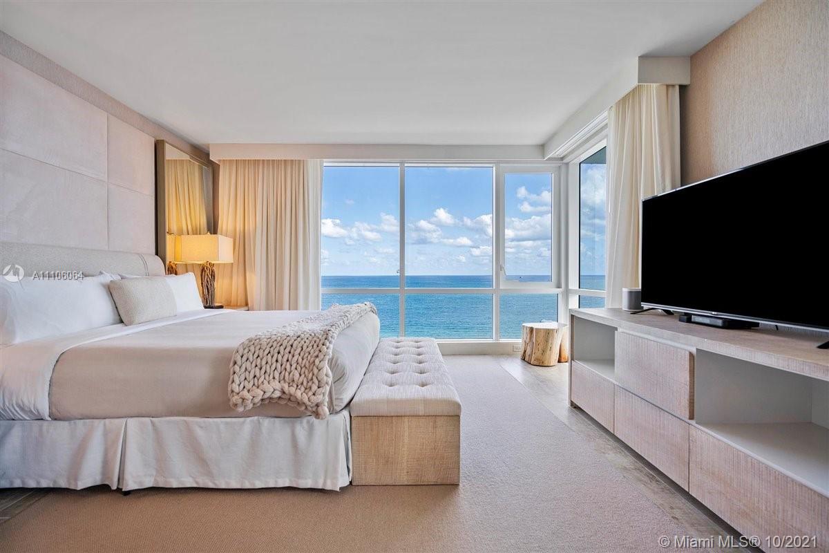 Luxurious, lavish, and meticulously detailed, this direct ocean 2 bed 2 bath condo is a prized find at 1 Hotel & Homes South Beach! You will enjoy breathtaking unobstructed, panoramic, direct ocean views from both bedrooms. Beautifully furnished with tons of upgrades and custom lighting throughout by acclaimed designer Debora Aguiar. Upgrades include 2 custom double chaise lounges comfortably positioned on your private balcony, gorgeous wallpaper throughout, glass mirror reflecting natural light and ocean views adorning living room wall... Enjoy resort-style living with an array of 5-star white-glove services at the property to include a 14,000 Sq. Ft. gym, spa, chauffeured Teslas, private rooftop pool & bar, 4 restaurants, 4 bars & much more. This is the nicest 2 bed in the building