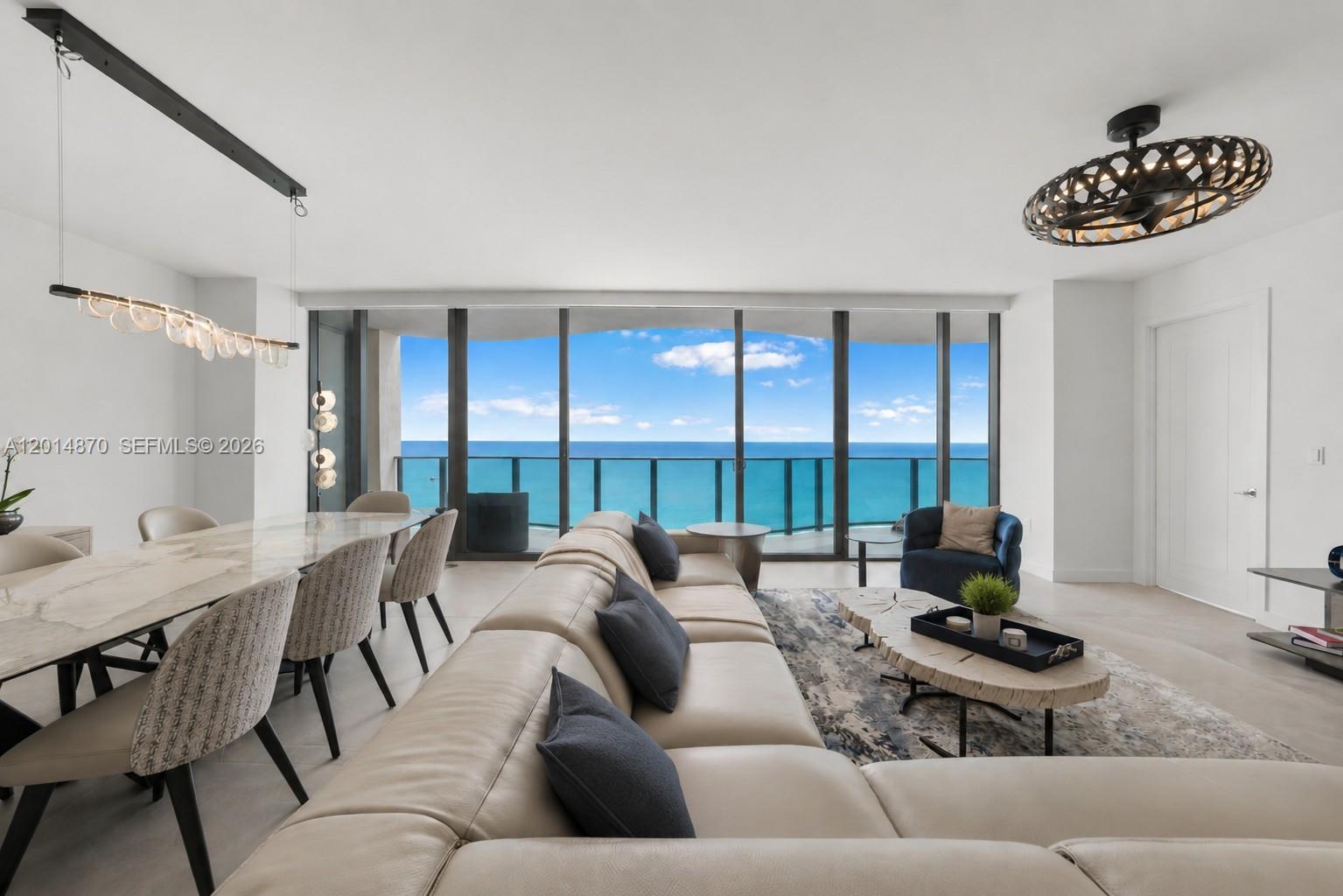 Casamar redefines luxury oceanfront living in Pompano Beach with this exceptional flow-through residence featuring expansive terraces on both the oceanfront and Intracoastal sides offering breathtaking sunrise and sunset views from every angle. Wrapped in floor-to-ceiling glass, the home seamlessly blends indoor and outdoor living while showcasing panoramic views of the Atlantic Ocean and Intracoastal Waterway. Designed with elevated finishes throughout, this residence features upgraded designer interiors, custom Italian cabinetry, Wolf & Sub-Zero appliances, a gas cooktop, and premium smart-home integration with the Lutron package. Included are two parking spaces, 1 garage and 1 valet, with a private storage unit, creating a seamless luxury living experience.
Residents at Casamar enjoy a lifestyle centered around ease, privacy, and understated luxury. The building’s thoughtful design and full-service approach create a seamless day-to-day experience, from valet to beautifully curated wellness and social spaces. As a newly built oceanfront property, Casamar offers the comfort and sophistication of modern construction, refined amenities, and contemporary design all in a relaxed coastal setting that feels both elevated and effortless. Perfectly positioned just moments from fine dining, upscale shopping, Las Olas Boulevard, and major airports, this residence offers the very best of sophisticated South Florida coastal living.