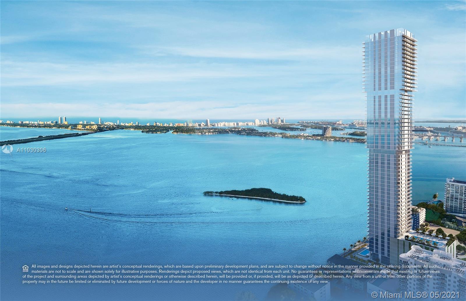 Middle tier residence at Elysee, the first luxury boutique building in Edgewater. Offering 4B + Den/5.5b, easily convertible to a 5 bedroom. Living room and master bedroom w/unobstructed Bay views that opens to an 8-ft deep balcony. An entertainer's dream! Rising 57 floors above Biscayne Bay, Elysee features two residences per floor, all flow-through, private elevator foyers, Italkraft kitchens & Wolf GAS cooktop. Amenities include sunrise & sunset pools, fitness center, 30th floor Sky level w media, grand dining room, lounge & more.