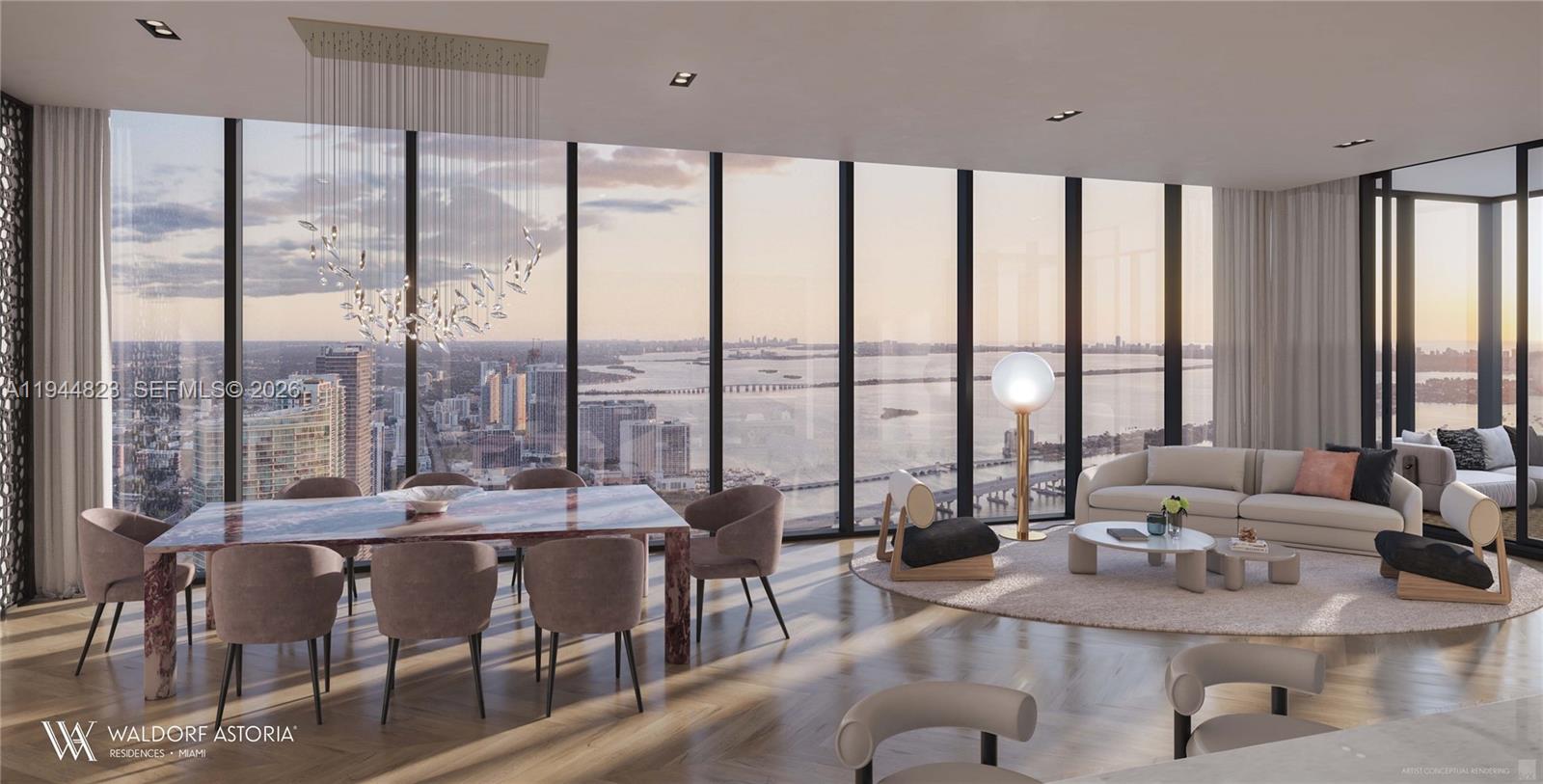 Experience elevated luxury living at Waldorf Astoria Residences Miami in this exceptional Residence 04, located on high floors (Levels 80–88). This spacious 3-bedroom, 3.5-bath residence offers 2,456 SF of interior living space plus a 93 SF private balcony, totaling 2,549 SF.
Featuring a private elevator foyer, the residence showcases an open-concept living and dining area with floor-to-ceiling windows and breathtaking views of Biscayne Bay and the Miami skyline. The thoughtfully designed layout includes a generous primary suite with spa-inspired bath, well-appointed secondary bedrooms with en-suite baths, a powder room, and a dedicated laundry area.
Residents enjoy access to Waldorf Astoria’s world-class services and amenities, including luxury hotel-style offerings, concierge services, and prime Downtown Miami location near Brickell, Miami Beach, dining, and cultural destinations.