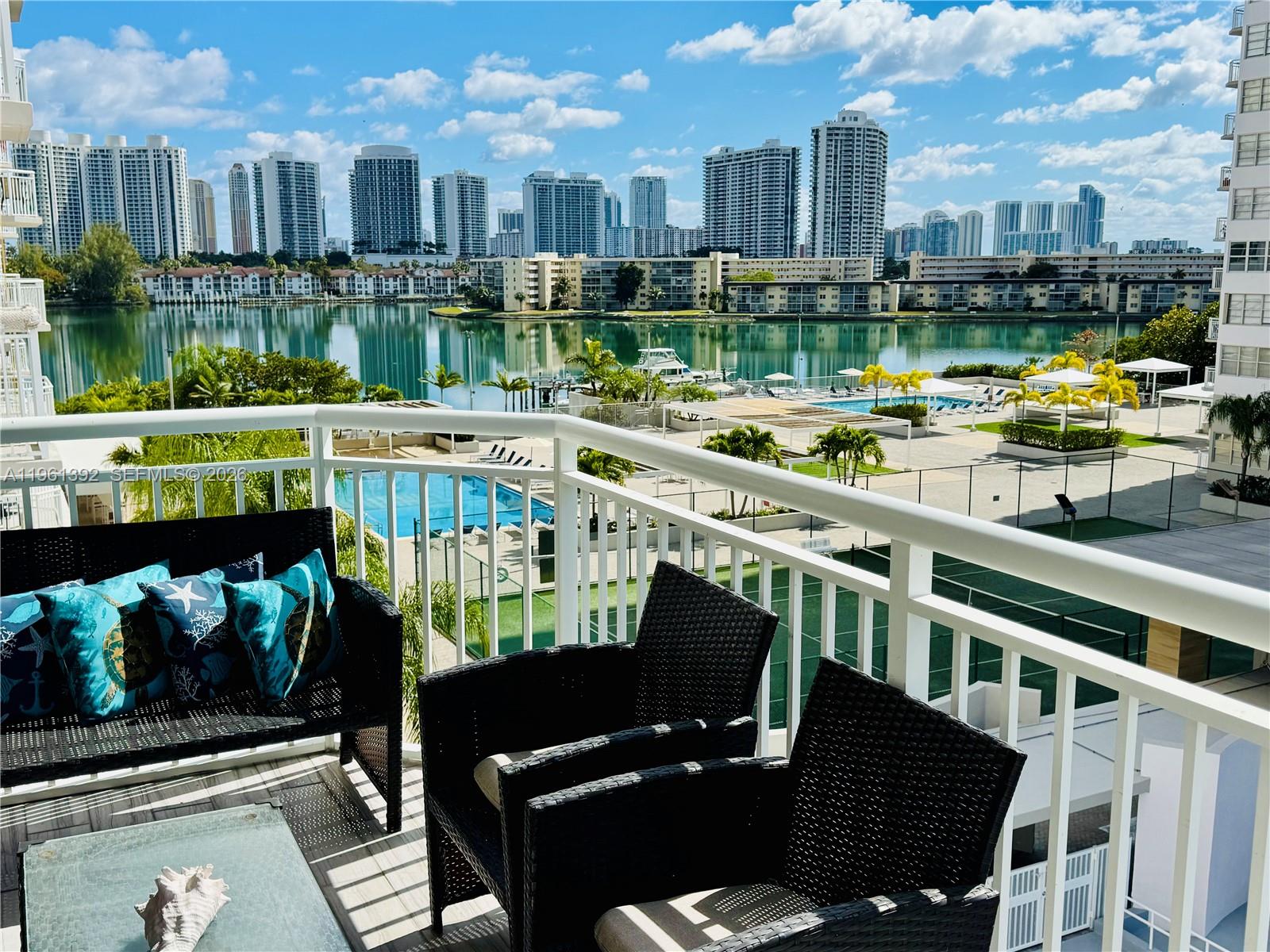Spacious & Cozy 1BR/1.5BA Fully Furnished WATERFRONT CONDO with over 1,000 SF.  Large eat-in kitchen, separate living & dining areas, private master bedroom suite with large walk-in closet, upgraded guest bath, and beautiful flooring throughout.  Enjoy a stunning balcony with breeze and panoramic SE/SW views.  Resort-style amenities: fitness center, tennis court, hair/nail salon, private marina, 2 swimming pools. 24-7 gated security. Prime Aventura location close to shops, dining and markets (Fresh Market, Reunion Kitchen, Panera Bread, Burger-Fi, Cream Cafe, Plum Market, Baguette Nir, Anthony's Coal Fired Pizza, Olive Garden, ACE Hardware, etc.)  BRAND NEW DOG PARK!!!  Minutes from Sunny Isles Beach, Aventura Mall, I-95, Airport(s) and all major shopping centers and schools. AGENTS - 3D VIDEO BELOW!