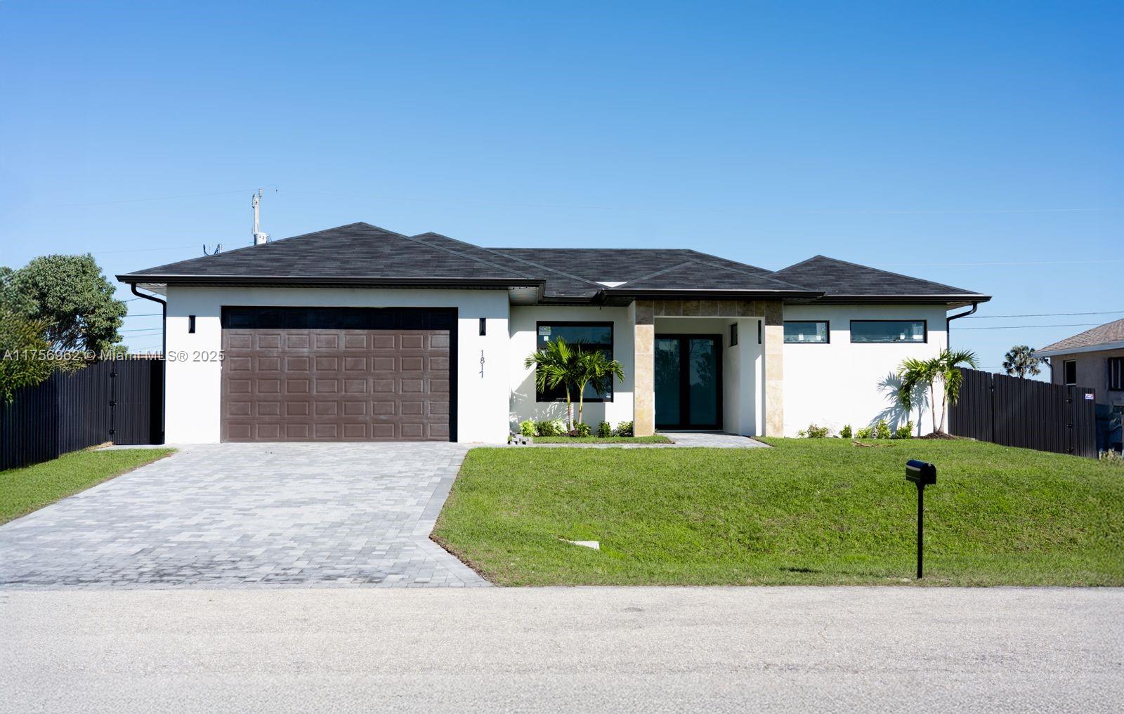 Stunning Brand-New Single-Family Home in Desirable high growing neighborhood in Cape Coral. This property offers 4 bedrooms , 2.5 bathroom, FENCED! with an exceptional design including a private pool and outdoor kitchen area. The home includes a two-car garage, all windows & doors are impact resistant. Highlights: Modern and integrated living concept, 12 FT Ceiling height at living area and 10FT Ceiling high in the other areas , lots of windows that offers bright natural light, oversized laundry area with an extra sink ,high quality finishes, oversized master bedroom walking closets and oversized bathroom shower with dual shower heads, free standing top, porcelain tile  throughout the house and laminate floor in bedrooms. SELLER CONTRIBUTES $5,000 ON CLOSING COSTS!