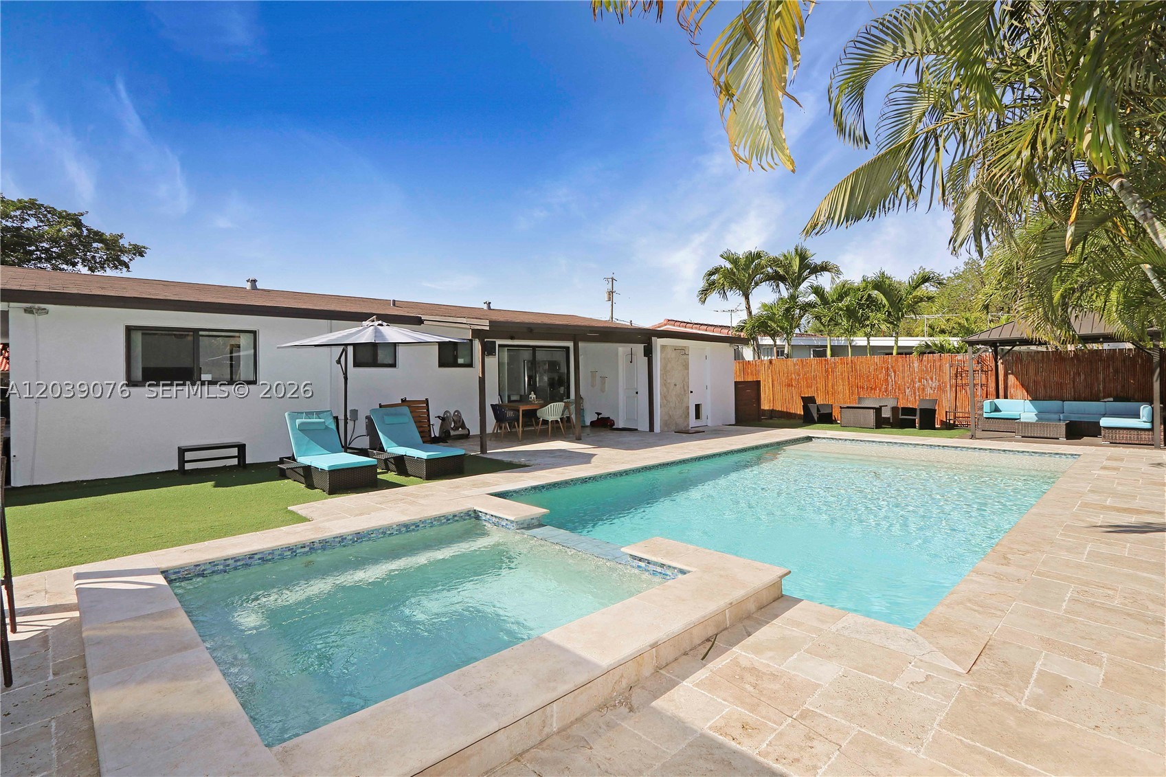 Miami Pool Home For Sale.  Welcome to this stunning, 3-bedroom, 2-bathroom residence located in a highly desirable area near West Miami and Coral Gables. Designed for comfort, style, and modern living.  This exceptional property offers premium upgrades, quality finishes, and outstanding indoor/outdoor spaces.
The interior features elegant 24" x 24" ceramic tile flooring throughout, custom wood kitchen and closet cabinetry, white quartz countertops, and a spacious open layout. This Smart Home is equipped with impact windows and doors throughout, a security alarm system, and an electric vehicle charging station.
Enjoy the ultimate South Florida lifestyle in your private backyard oasis featuring a heated saltwater pool, outdoor shower, outdoor kitchen, and a spectacular 12' x 24' insulated gazebo complete with LED lighting and two ceiling fans—perfect for entertaining family and friends year-round.
The property is fully fenced with a metal fence and two electric gates, providing privacy and security. Ideally located near excellent schools, parks, shopping, dining, major roadways, and just minutes from Miami International Airport. This home seamlessly combines luxury, security, convenience, and the best of Miami living.
Please Do Not Disturb Occupants. All Showings By Appointment Only.