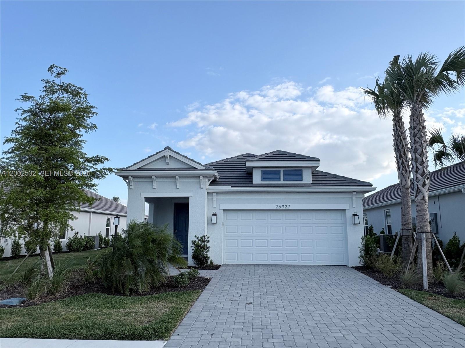 What's Special: Cul-de-Sac Lot | Larger Backyard | Covered Lanai | North Facing Lot. New Construction - Ready Now! Built by America's Most Trusted Home Builder. Welcome to the Magari at 26937 Lark Court in Esplanade at Starling! This home features a thoughtfully designed open concept layout filled with natural light, beginning with a foyer that leads into the heart of the home where the kitchen overlooks the casual dining area and great room. Just beyond the great room, a covered lanai offers the perfect space for gatherings or quiet moments. The private primary suite is tucked nearby and includes two walk-in closets, a dual sink vanity, and an oversized shower. Just off the kitchen, a secondary bedroom, a full bath, and a private study. Additional Highlights Include: impact windows throughout the whole house and crown molding added to the primary bedroom, great room, dining room, kitchen and study. Photos are for representative purposes only. MLS#A12002532 - Experience a new level of resort-style living at the gated community of Esplanade at Starling in Punta Gorda! Every day feels like a getaway with incredible amenities, including a resort-style pool, poolside cabanas, and a Bahama bar. Take advantage of concierge services and wellness programs designed to invigorate the mind, body, and spirit. Stay active with a friendly game of tennis, pickleball, or bocce, or unwind at the fitness center, spa, and even the bark park with your furry friend.