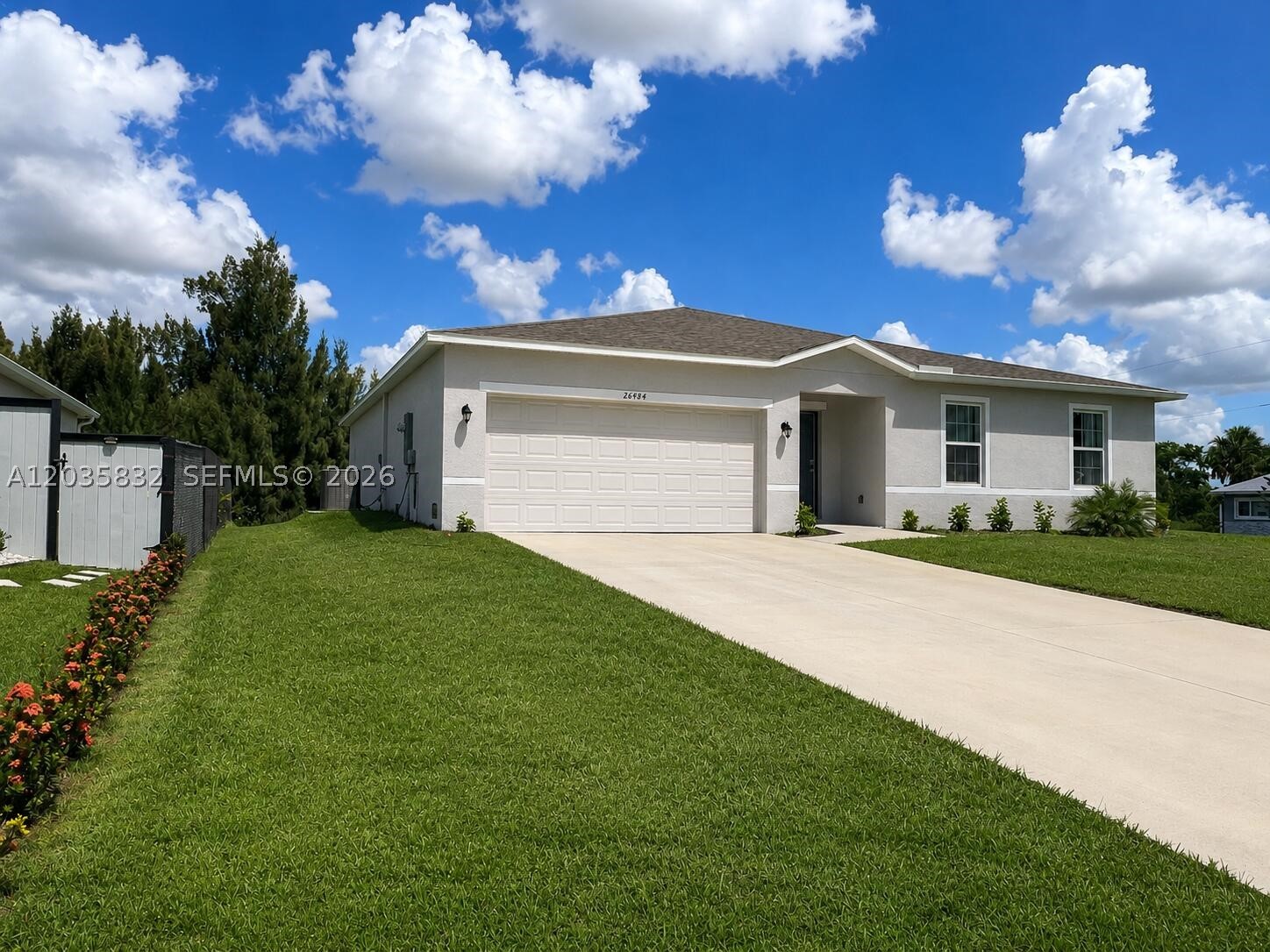 2024 year build Single family House, 4 bed, 2 bathrooms, 2 car garage, about 1900 sf living area with desirable split floor plan for added privacy.

NO HOA • NO CDD • NO DEED RESTRICTIONS — bring your boat, RV, trailer, or work vehicles with freedom and flexibility. Situated on a spacious corner lot with open space on multiple sides. Public boat ramp and park on the Peace River just 1.8 miles away (5 min) giving you easy boating access. 

Large yard with plenty of room to add a pool, plus an extended concrete patio/slab already in place for a future screened lanai.

Conveniently located just across the bridge from Downtown Punta Gorda and Fishermen’s Village, with easy access to I-75, Port Charlotte, North Port, Fort Myers, and surrounding Southwest Florida destinations. Enjoy waterfront dining, shopping, entertainment, marinas, and beautiful walking and biking paths along Charlotte Harbor and the Peace River. On the same side of the bridge as the home, Sunseeker Resort with restaurants, rooftop bars, entertainment, and scenic waterfront boardwalk and park areas along the harbor.