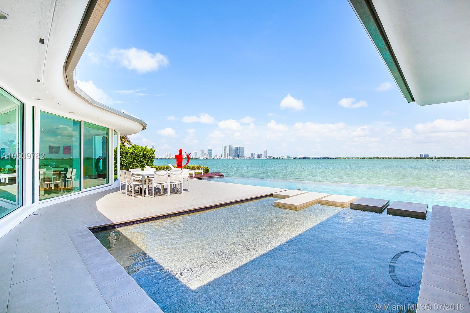 Sleek 1950's MiMo home with modern renovation located on the north west tip of Dilido island with wide bay sunset views. Stunning home with open floor plan, sliding glass doors provides indoor and outdoor living, and each bedroom has private bath & access to outdoor garden areas. Large Master bedroom suite with views of infinity pool and custom outdoor fire pit with built in seating. Home also features media room and den/office. Large three vehicle carport. Large lot allows for additional or future knock and build option. Call today for a tour.