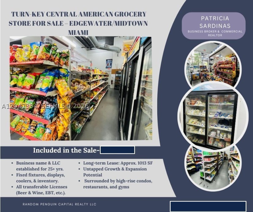Rare opportunity to acquire a well-established specialty Central American grocery store in one of Miami's most desirable neighborhoods. Family-owned and operated for over 25 years, this business includes inventory, furniture, fixtures, equipment, EBT authorization, wine license, cigarette license, established supplier relationships, and assignment of the current lease (subject to landlord approval).

The business experienced a temporary decline in sales during the City's infrastructure improvements along NE 25th Street, which impacted parking and accessibility. The project has now been completed, restoring customer access and traffic flow.

Current ownership is retiring due to health concerns and has operated the business with limited hours and minimal weekend operations, creating significant upside for a new owner. The business has never implemented delivery platforms, online ordering, prepared foods, catering, money transfer services, loyalty programs, or digital marketing.

Excellent opportunity for an owner-operator or investor to increase revenue through expanded hours, weekend operations, delivery services, and additional income streams. Prime location with increasing value as nearby commercial redevelopment is reducing available retail space in the area. Loyal customer base, established reputation, and tremendous growth potential. Confidential sale. NDA required for financials and additional information.
