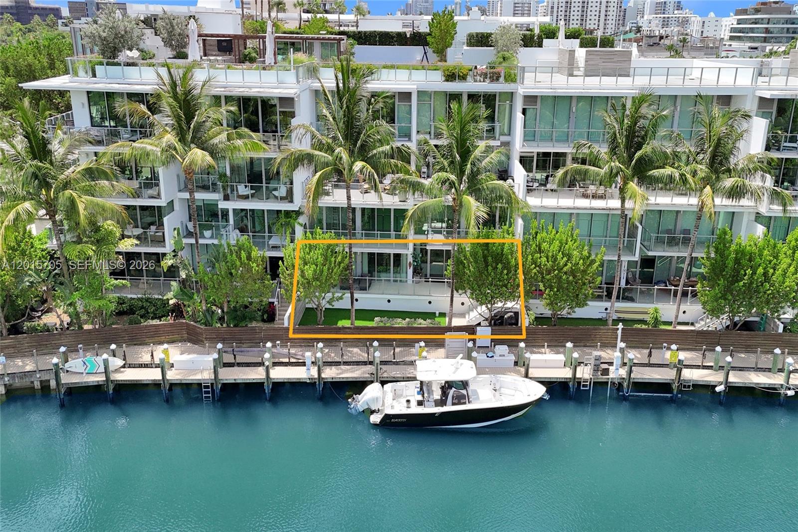 Welcome to Palau 204 — a serene, light filled waterfront retreat in the heart of Sunset Harbour. This spacious 2BR home features a rare private yard and an impressive 50-foot waterfront terrace, ideal for entertaining, relaxing, children, and pets. Beautifully curated interiors include custom millwork, designer built-ins, luxury lighting, and high-end wall and window treatments. All rooms open directly to the expansive balcony, seamlessly blending indoor and outdoor living. Boutique luxury building by Kobi Karp , landscaping by Raymond Jungles. Exceptional amenities include rooftop bayfront pool, waterfront promenade, boat slips, fitness center, concierge, valet, and 24-hour security. Sunset Harbor’s renowned dining, shopping, marina, yoga studios, and fitness clubs all right there.