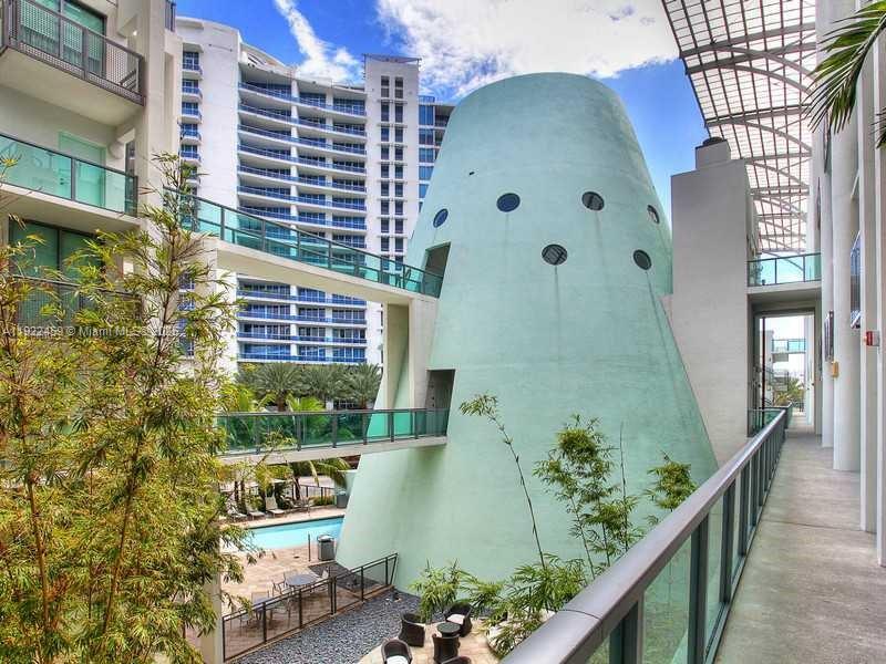 1bedroom/1bath loft in Terra Beachside Condo in Miami Beach with over 1000 sq ft of living area. 20 ft ceilings in living room, ceiling to floor glass with shades looking at the Intracoastal and Allison Island. Gourmet chef's kitchen with Miele and KitchenAid appliances. Phillipe Starck and Duravit finishes in bathroom. Steps from public beach between the Bath Club and Maison Grande that is very quiet. Underground parking space included. Rented until 07-2027 $3,200/month great tenant!