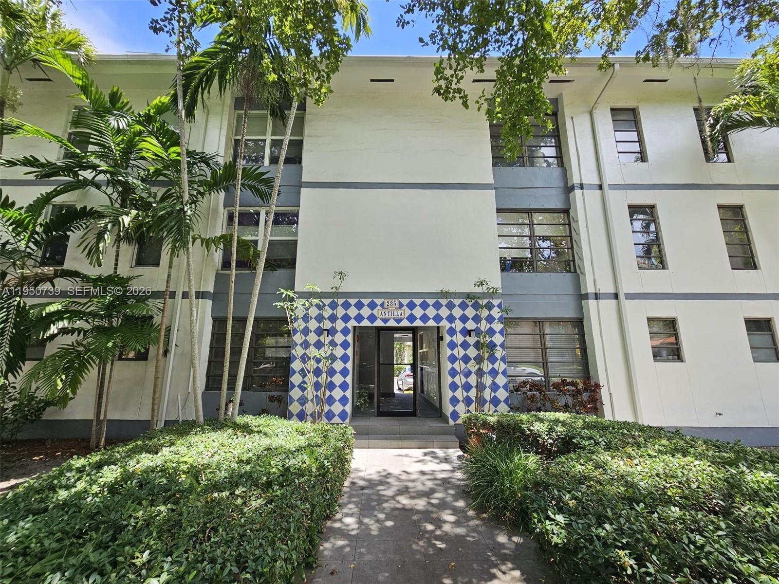 Spacious 2BR/2.5BA in the heart of Coral Gables. Boutique building with pool area and laundry facilities located on quiet, beautifully verdant street. TWO assigned parking spaces, one covered. Tile and wood floors. Tenant occupied through May 2026, paying $2,400/month. Well maintained building, roof less than 5 years old.