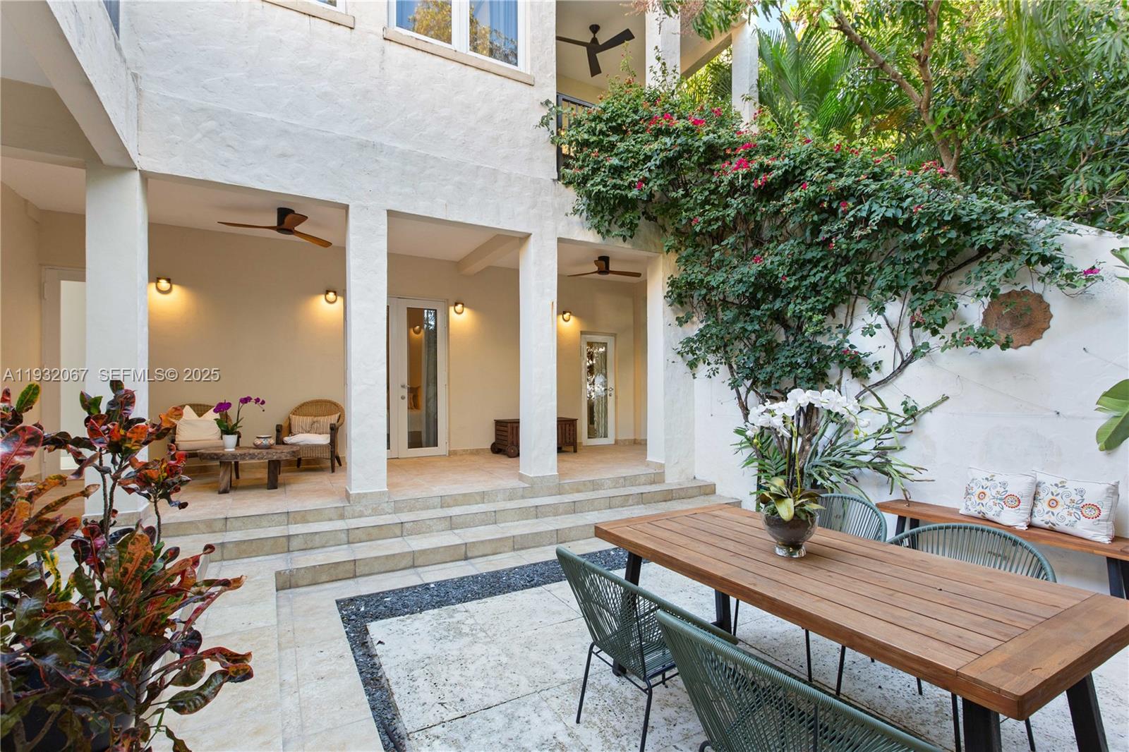Exceptional 1925 Gables Spanish that offers ample space and a touch of modern. 3-Bedrooms, 3-Baths and plenty of living space throughout. Sip on a glass of wine in the European style courtyard and relax your worries away under the shade of a beautiful Mango tree, Bougainvilleas and surround yourself in the Lucious green landscaping. This home has 2 primary bedrooms, Walk in Closet, Private balcony and a one car garage. It has 2800 sq ft of peace and quiet. Impact windows and doors throughout and is just minutes from downtown Coral Gables!