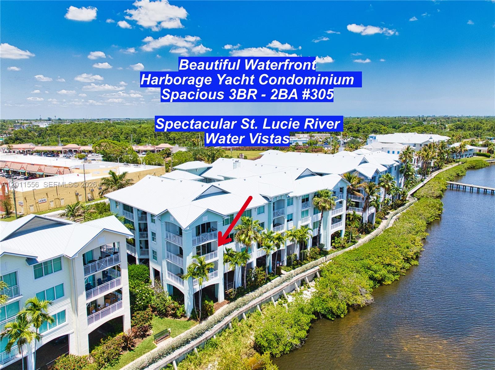 Experience Elevated Waterfront Living on the St. Lucie River in this Beautiful 3 bedroom 2 Bathroom Waterfront Home at Harborage Yacht Club. Fisherman's Paradise, with NO Fixed Bridges and a short 15 min Boat Ride to the St. Lucie Inlet, the Sailfish Capital of the World.  Enjoy not only the Breathtaking Expansive Water and Marina views, but also, the Stunning Sunrises and Spectacular Sunset views from your OverSized wrap-around balcony.  Inside, the Thoughtfully Upgraded Interior Features Tile Flooring,  a Modern Kitchen Appointed with Granite Countertops, European-Style Cabinetry, and Stainless Steel Appliances.  The Spacious Primary Bedroom Showcases Stunning Water Views, a Large Bathroom with Dual Sinks and Separate Shower and Bath tub.  The Additional Bedrooms are Spacious and Accommodating, and can offer the Flexibility for a Home Office, or Den.  Come Experience Exceptional Resort-Style Living with Two pools, a Hot Tub, Fitness Center, Sauna, Clubhouse, with a Poolside Cafe and Bar, tons of Social Activities, and On-Site Dining on the Second Floor.  Situated Directly Across from Downtown Stuart, Just a Short Boat Ride or few Minuets Drive, from Multiple Acclaimed Restaurants, Boutique Shopping, Renowned Theater, and Waterfront Entertainment.   Bring your Pets, as there are No Pet Restrictions.
