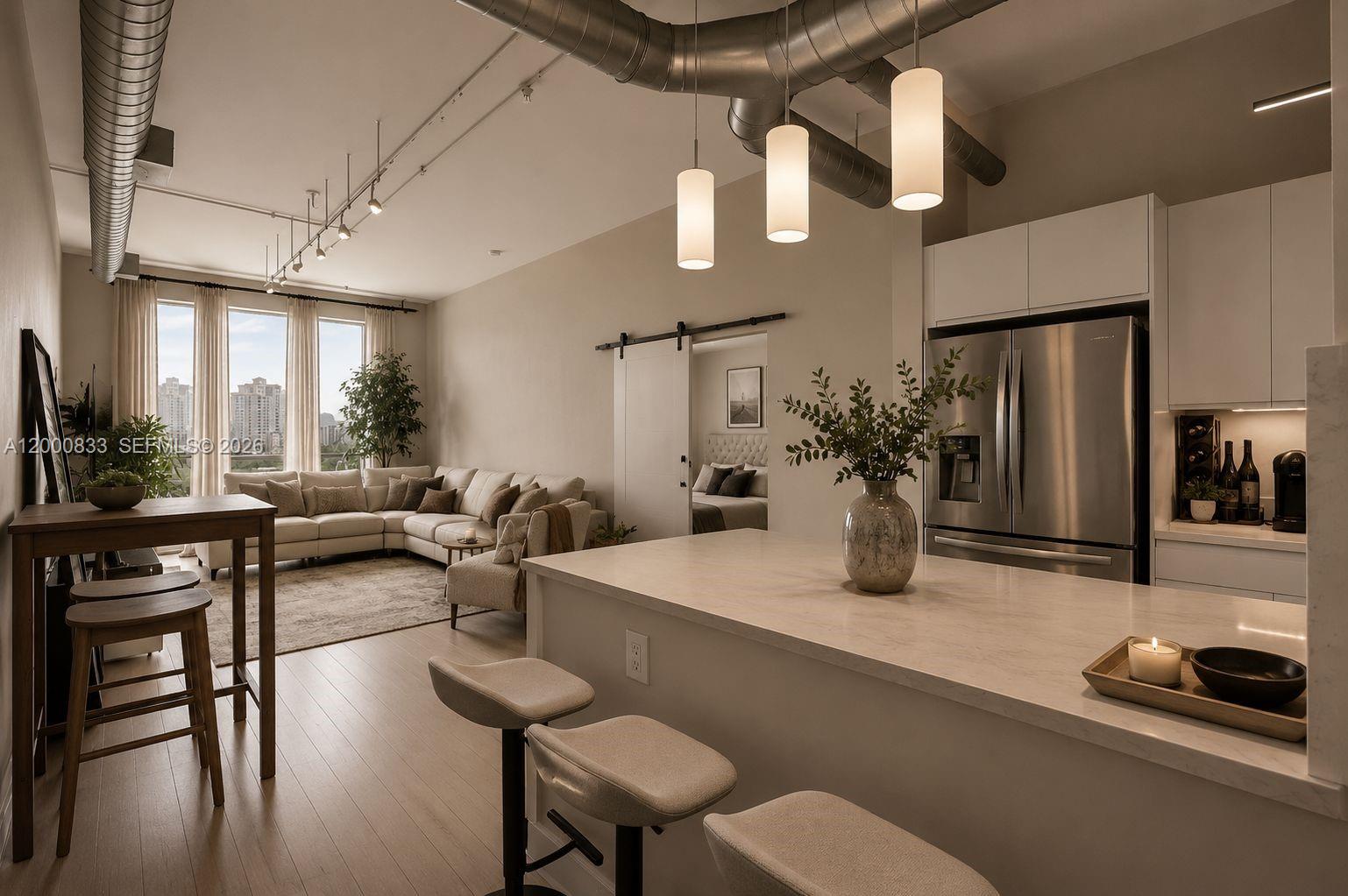 Beautiful 3-bedroom, 2-bath residence at Uptown Marina Lofts . This spacious unit features a modern renovated kitchen with waterfall countertops and stainless steel appliances, perfect for both everyday living and entertaining.
Enjoy bamboo flooring throughout and a stylishly updated primary bathroom featuring a floating vanity, floor-to-ceiling tile, and a sleek glass shower. The highlight of the home is the stunning marina view, offering a peaceful waterfront backdrop from the living space.
The building offers resort-style amenities including a fitness center, tennis and basketball courts, sauna, steam room, yoga and massage rooms, pool, and jacuzzi. Ideally located just steps from parks, top-rated schools, golf courses, shopping, and dining, this residence combines modern design, resort-style comfort, and beautiful water views in the heart of Aventura