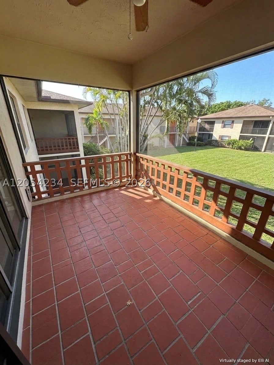 Centrally located in the Pine Grove community on SW 88th Street (Kendall Drive), this 1-bedroom, 1-bathroom condo offers an updated bathroom, spacious walk-in closet, a double sink vanity in addition to the bathroom sink,  central AC, Berber carpet in the bedroom, and a private screened balcony. Can be leased partially furnished with a living room entertainment console and pantry cabinet. Resort-style amenities include two swimming pools, a clubhouse gym and sauna, and a community playground. Prime Kendall location minutes from The Palms at Town & Country, Miami Dade College, local campuses, and major highways (Turnpike, SR 874/878).

LEASING REQUIREMENTS: Requires MLS My Rental Screening Premium Report ($27), last 3 bank statements, and last 3 pay stubs. Must apply and be approved by the HOA ($150 application fee per adult, or per married couple with marriage certificate, per HOA rules). Mandatory resident parking decal is $25; an additional guest decal is available for purchase through the association. 
AI-generated photos to show property without furniture.