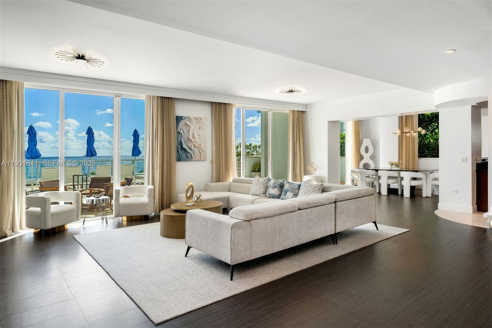 Iconic and incomparable, the Sorrento Penthouse at Fontainebleau Miami Beach offers the ultimate oceanfront lifestyle with a private rooftop pool, jacuzzi, and 4,400 SF terrace overlooking the beach. Spanning nearly 10,000 SF across two levels, this five-bedroom residence features two primary suites—each with private balconies, spa-style baths, and ocean views. The open living and dining areas connect to a kitchen with Sub-Zero and Miele appliances, wine cooler, and breakfast bar. Enjoy world-class amenities, including award-winning restaurants, oceanfront pools, Lapis spa, fitness center, and LIV nightclub. Option to join hotel rental program or rent privately averaging $5,000+ nightly. Maintenance includes AC, electricity, valet, and daily breakfast in the owners lounge.