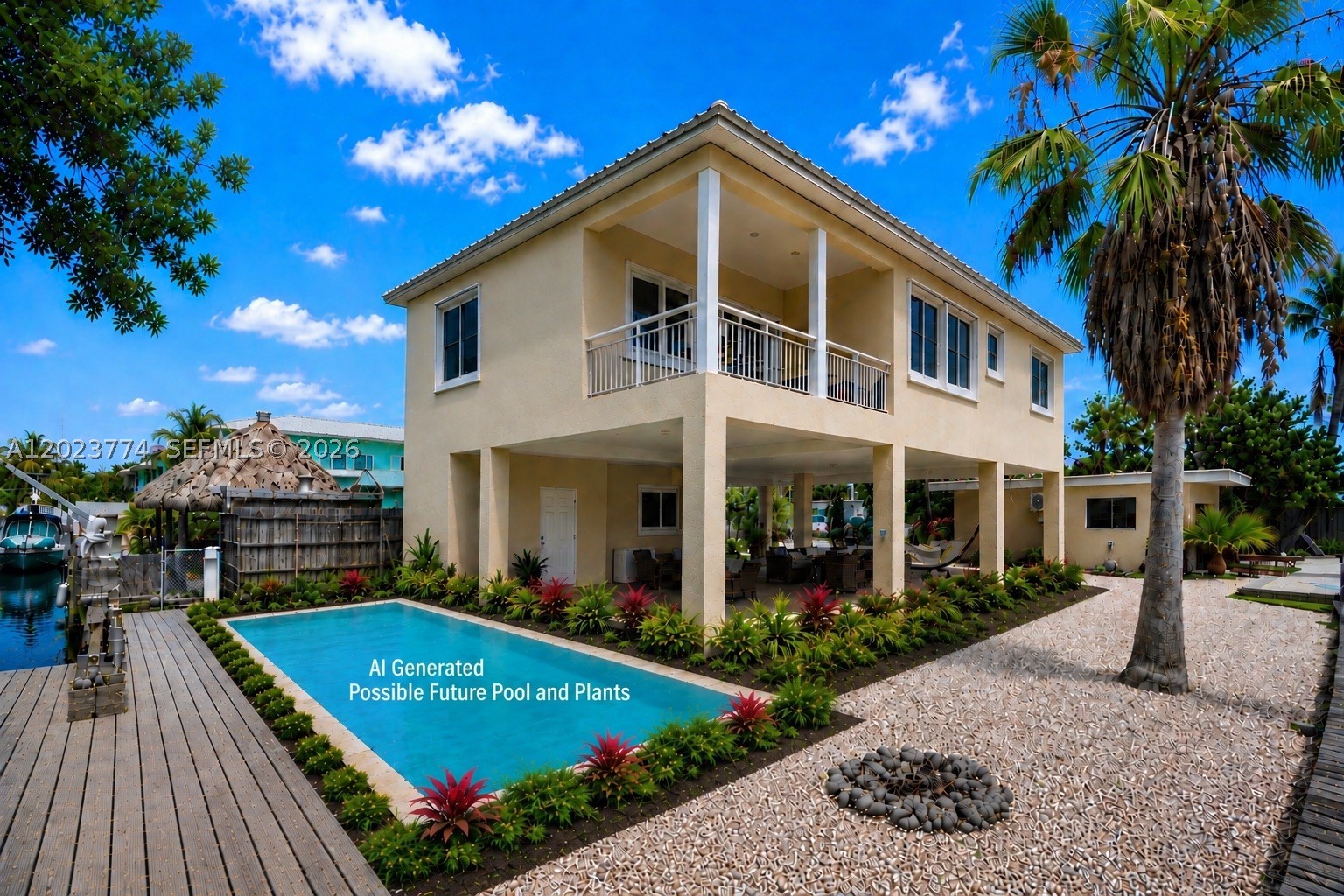 Discover the essence of the Florida Keys lifestyle with approximately 165 feet of prime ocean-side dockage with a seawall and another 35 feet of buildable concrete/wood dockage in Key Largo. Perfectly positioned on a corner lot at the end of a quiet street, this exceptional waterfront property offers outstanding privacy and direct boating access to the open ocean in approximately 10 minutes via a single waterway.
The main residence features three bedrooms and two baths, enhanced by soaring 10-foot ceilings, rich Brazilian cherry wood floors, granite kitchen countertops, and elegant marble-topped bathroom vanities. The spacious primary suite includes a large walk-in closet and a luxurious custom-built bath with a deep soaking tub.
A separate in-law cottage provides the ideal space for guests, extended family, or an income-producing opportunity.
A private balcony overlooks the water, while the expansive dock is designed for boating, fishing, and waterfront entertaining.
Located just minutes from John Pennekamp Coral Reef State Park, you are surrounded by some of the finest diving, snorkeling, and natural beauty in the Florida Keys.
With easy access via Blackwater Sound and close proximity to Jewfish Creek, you are only minutes from both the Atlantic Ocean and Florida Bay - offering the best of both worlds.