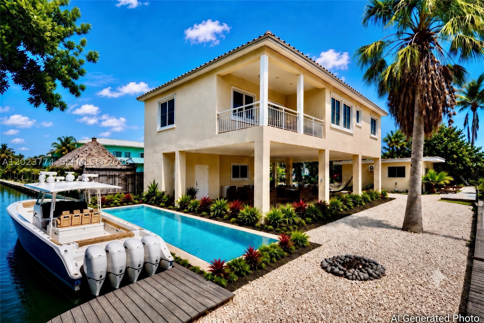 Discover the essence of the Florida Keys lifestyle with approximately 165 feet of prime ocean-side dockage with a seawall and another 35 feet of buildable concrete/wood dockage in Key Largo. Perfectly positioned on a corner lot at the end of a quiet street, this exceptional waterfront property offers outstanding privacy and direct boating access to the open ocean in approximately 10 minutes via a single waterway.
The main residence features three bedrooms and two baths, enhanced by soaring 10-foot ceilings, rich Brazilian cherry wood floors, granite kitchen countertops, and elegant marble-topped bathroom vanities. The spacious primary suite includes a large walk-in closet and a luxurious custom-built bath with a deep soaking tub.
A separate in-law cottage provides the ideal space for guests, extended family, or an income-producing opportunity.
A private balcony overlooks the water, while the expansive dock is designed for boating, fishing, and waterfront entertaining.
Located just minutes from John Pennekamp Coral Reef State Park, you are surrounded by some of the finest diving, snorkeling, and natural beauty in the Florida Keys.
With easy access via Blackwater Sound and close proximity to Jewfish Creek, you are only minutes from both the Atlantic Ocean and Florida Bay - offering the best of both worlds.