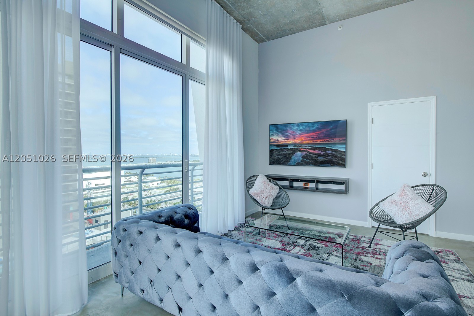 Beautiful fully furnished Penthouse with 12 ft ceilings. Best line in the building, water views. Reduced price for quick move-in, construction in the building during the business hours. Min 30 days lease, Max 6 month. Vacant and easy to move in. Unit is fully stocked with everything needed for comfortable living. Internet and parking is included. Easy to show